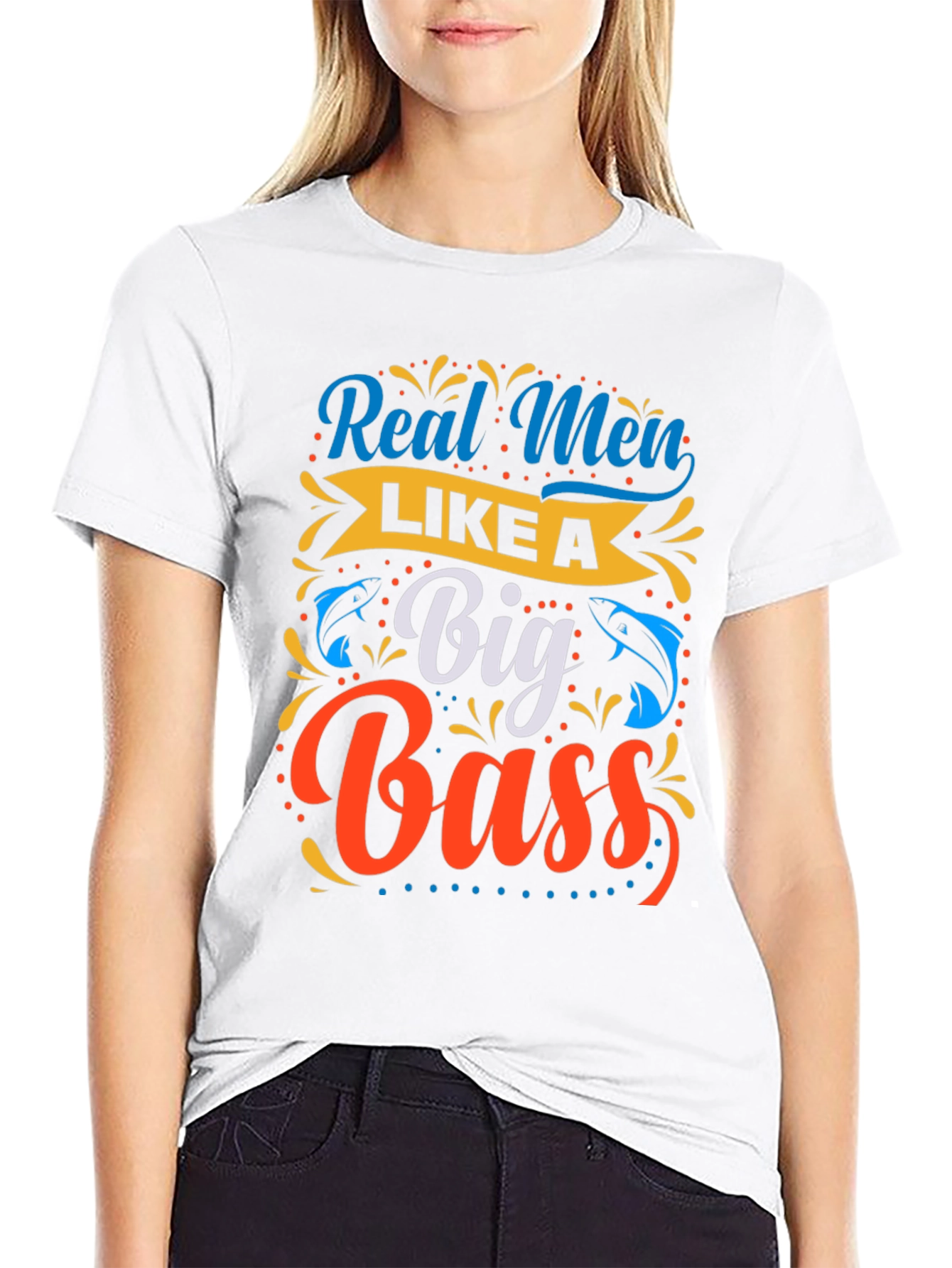 Black Real Men Like a Big Bass Fishing T-Shirt view 9
