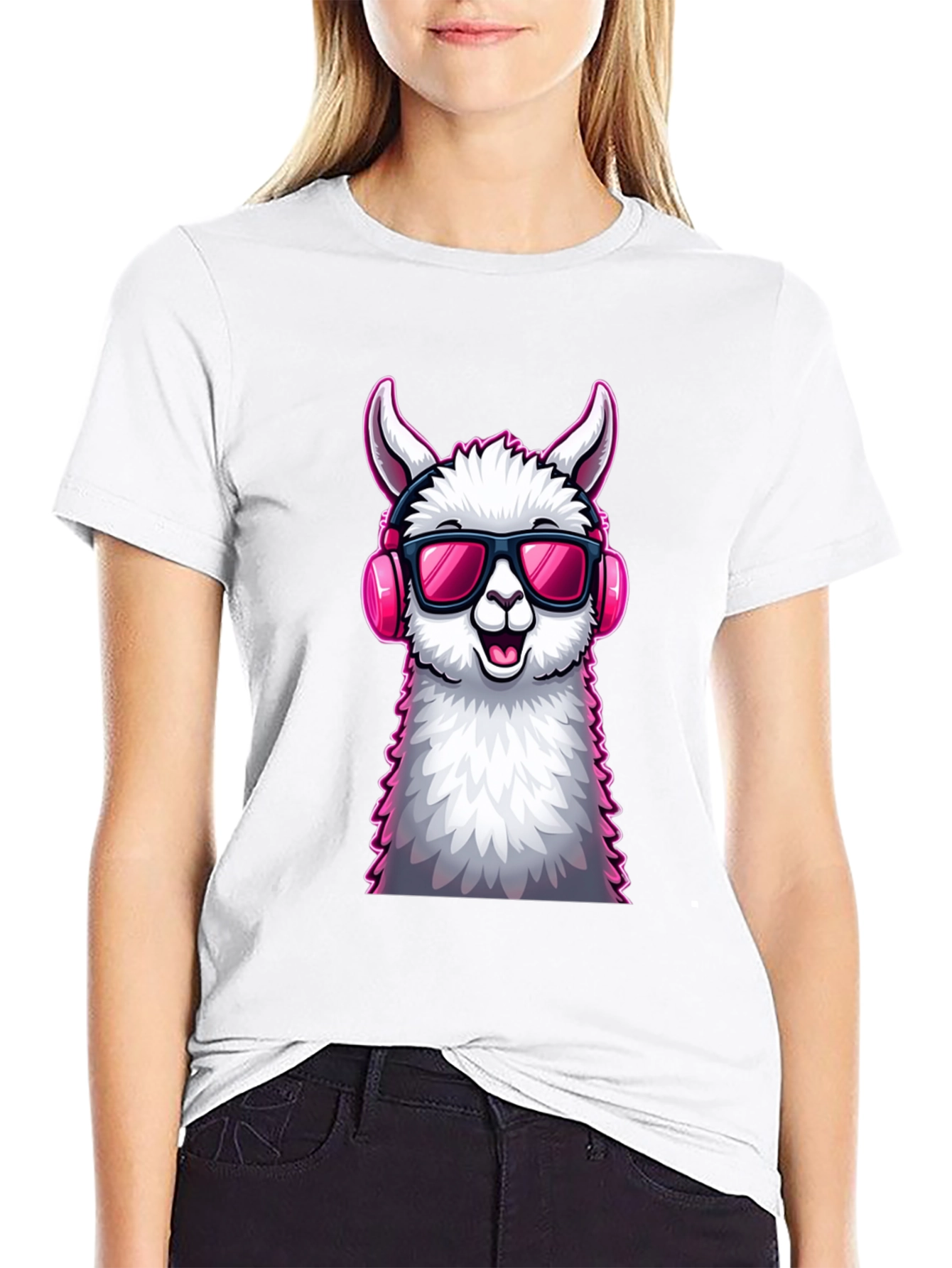 Black Cool Llama Graphic Tee - Black Cotton T-Shirt view 9