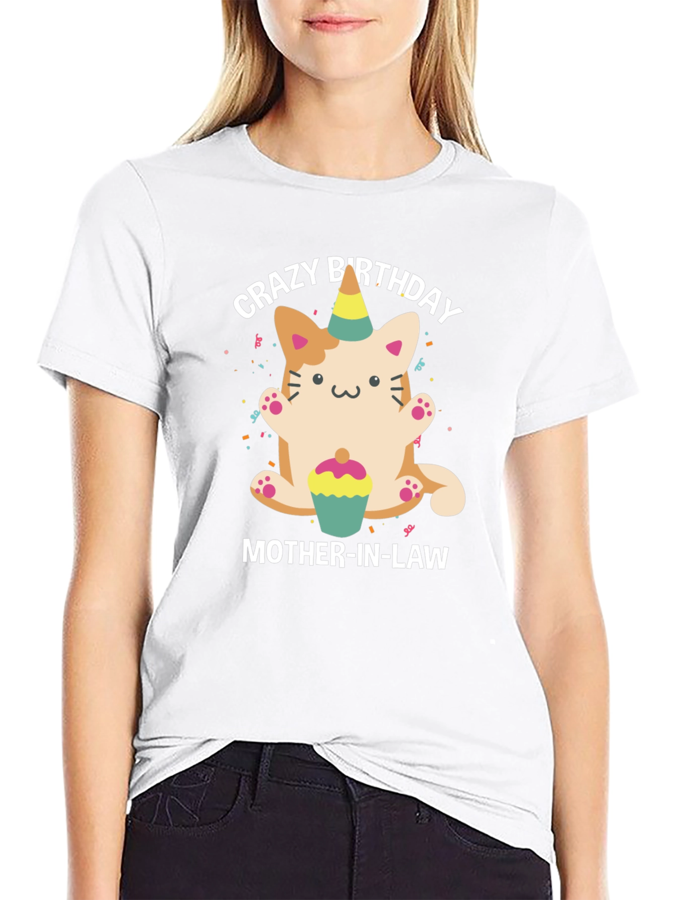 Black Crazy Birthday Mother-In-Law Cat T-Shirt view 9
