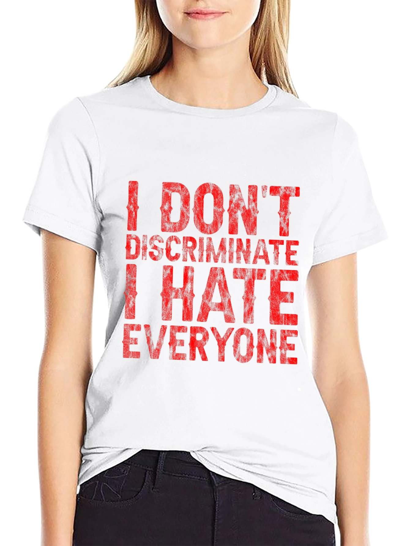 Black I Don't Discriminate Funny Graphic T-Shirt view 9