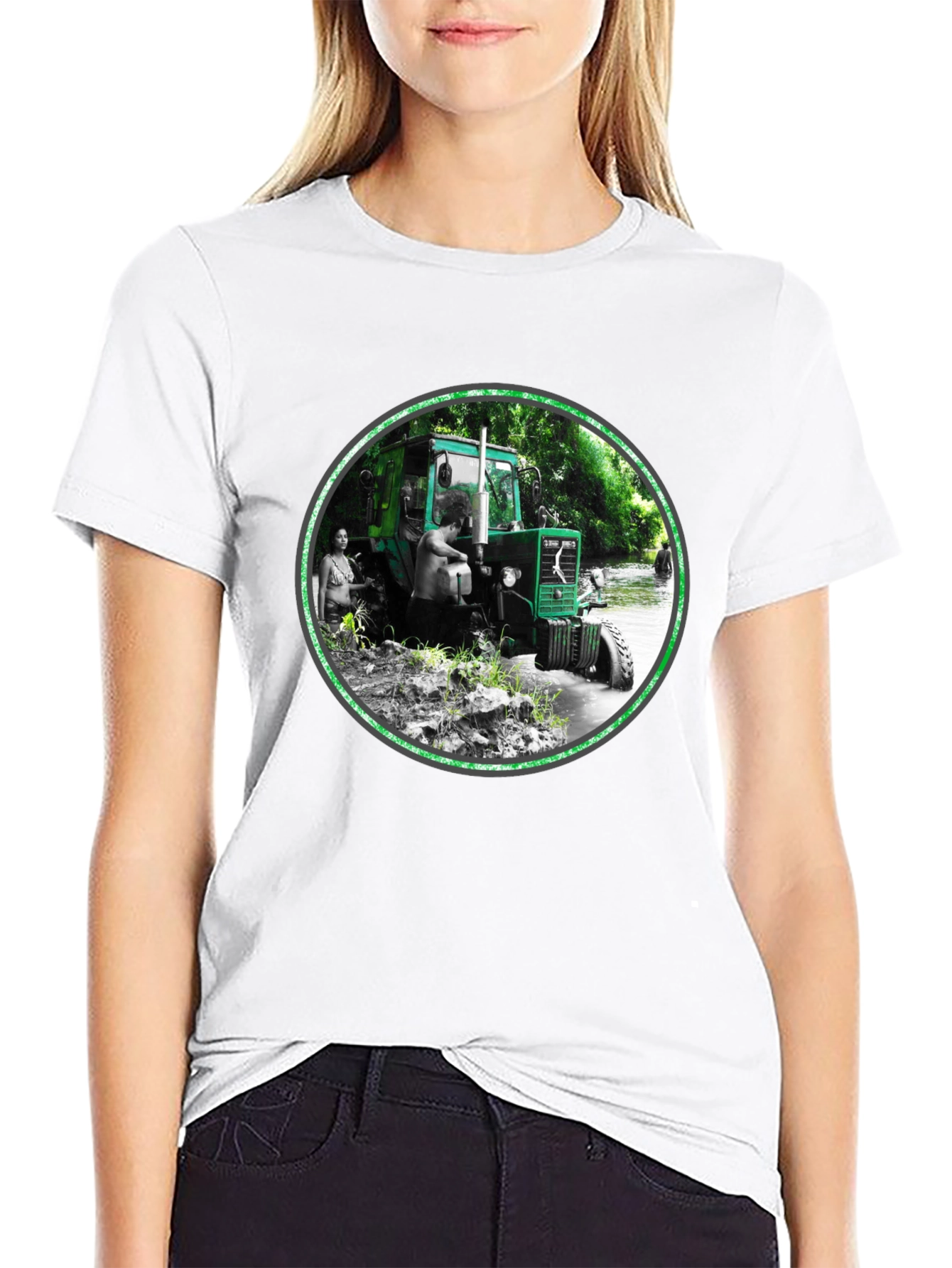 Black Tractor Scene Graphic Tee - Men's Black T-Shirt view 9