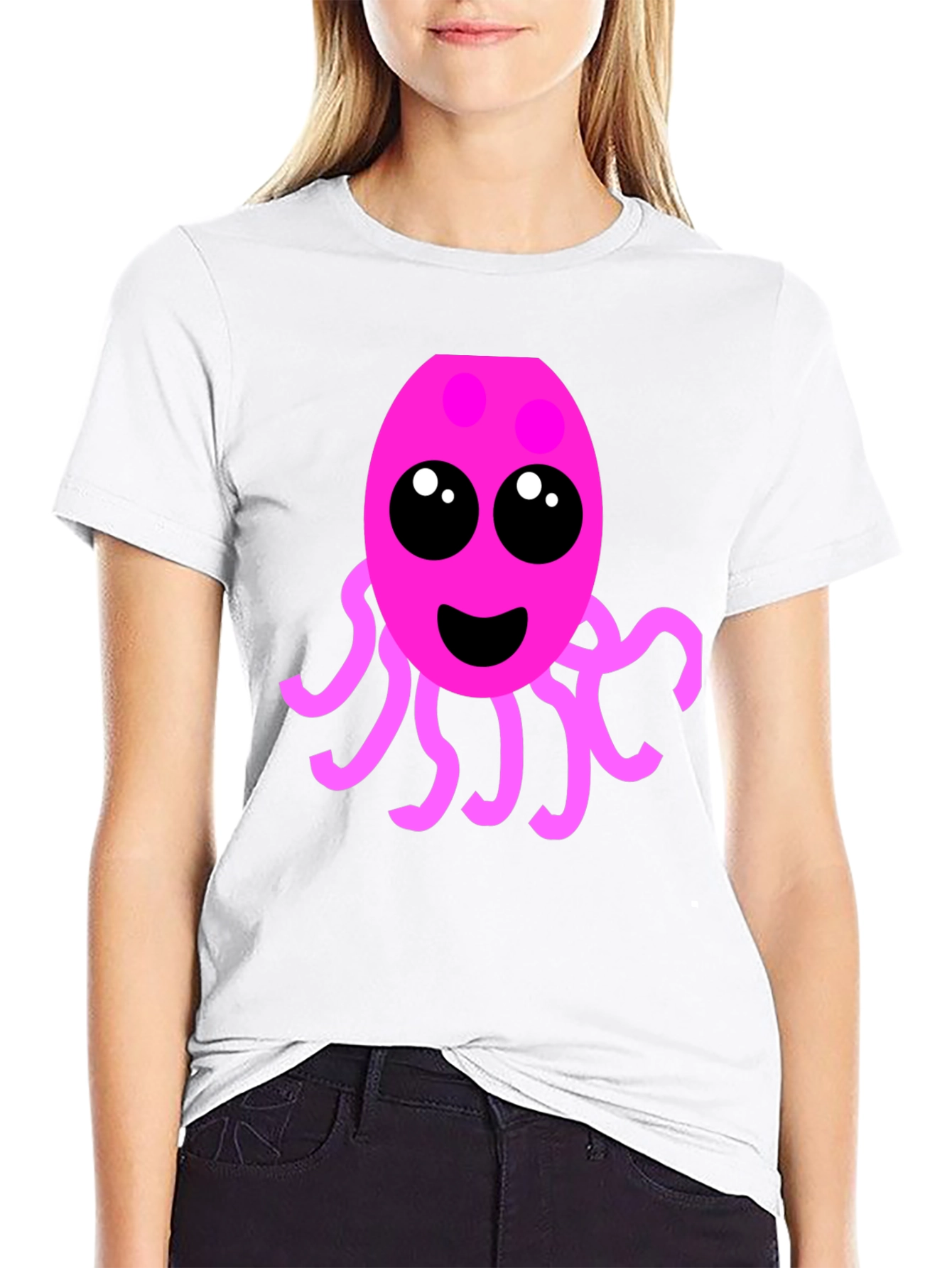 Black Cute Pink Octopus Graphic Tee - Men's Black T-Shirt view 9