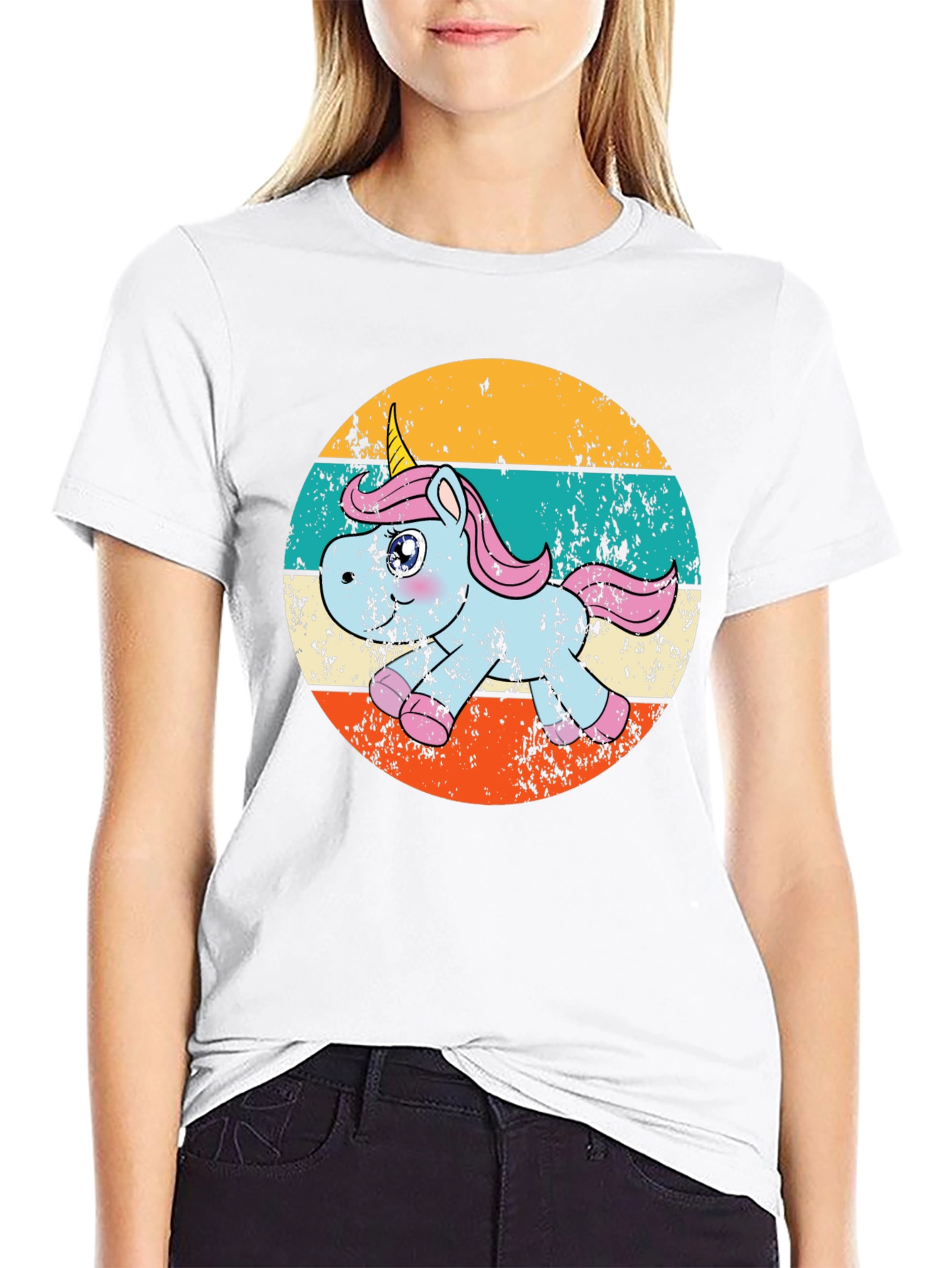 Black Retro Unicorn Graphic T-Shirt view 9