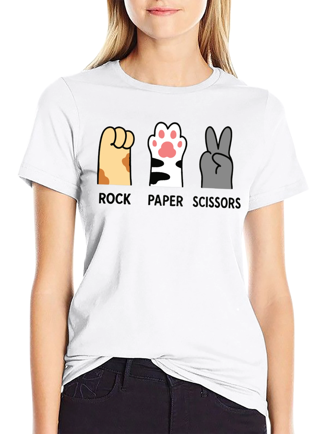 Black Rock Paper Scissors Cat Paws T-Shirt view 9