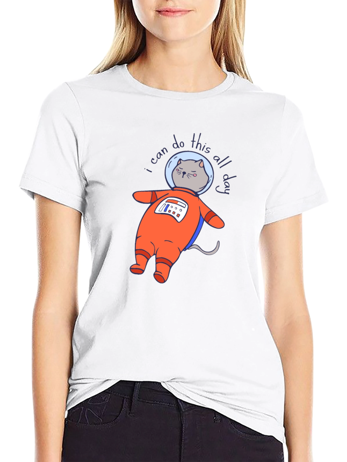 Black Astronaut Cat T-Shirt - I Can Do This All Day view 9