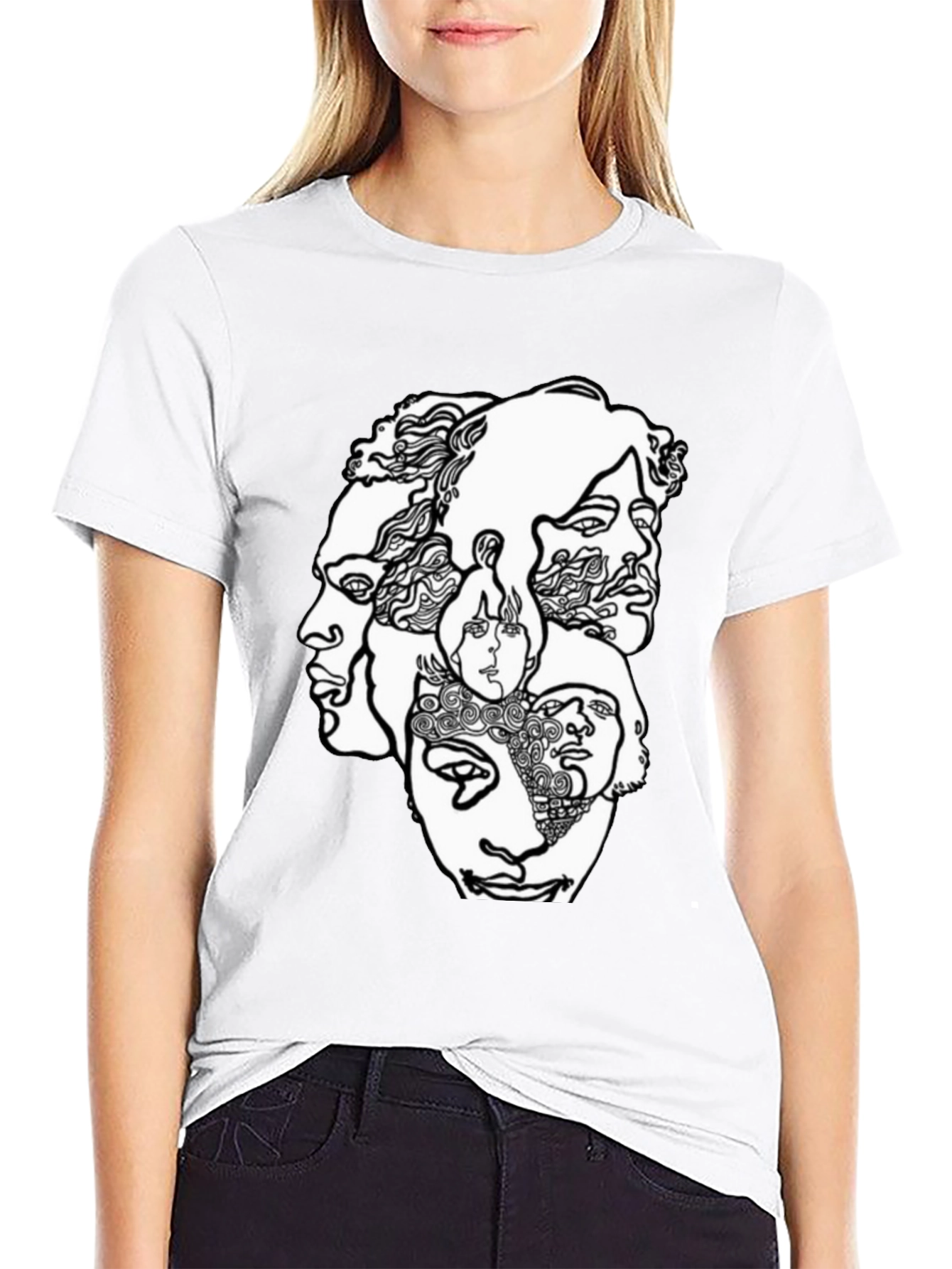 Black Abstract Faces Graphic T-Shirt - Unisex Crew Neck view 9