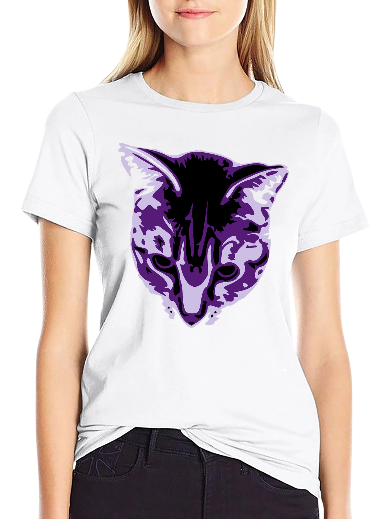 Black Cool Cat Graphic Tee - Black Cotton Blend view 9