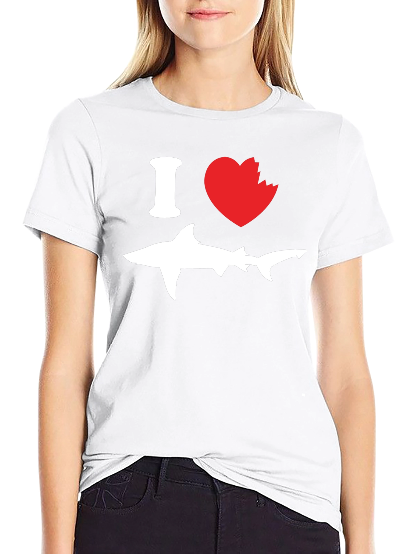 Black I Love Shark T-Shirt - Novelty Graphic Tee view 9