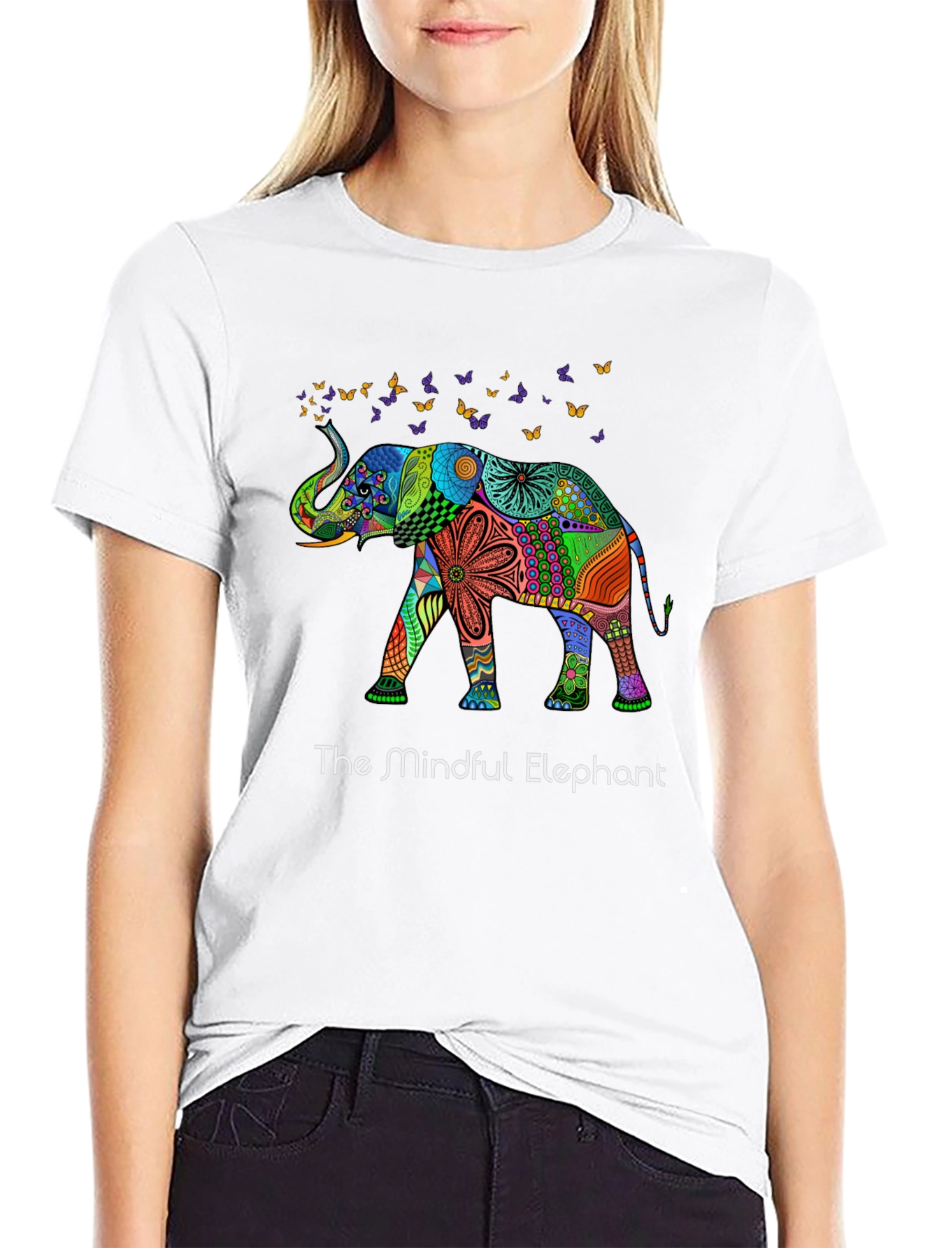 Black Mindful Elephant Graphic Tee - Unique Design view 9