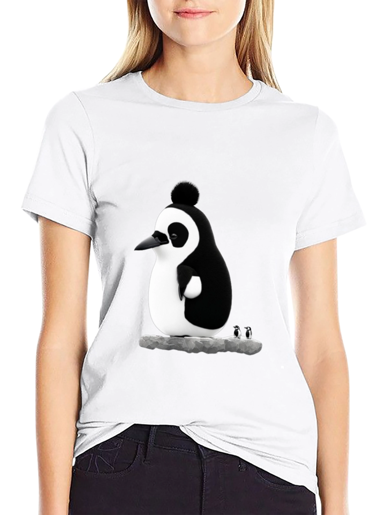 Black Whimsical Penguin Graphic Tee - Black Cotton Blend view 9