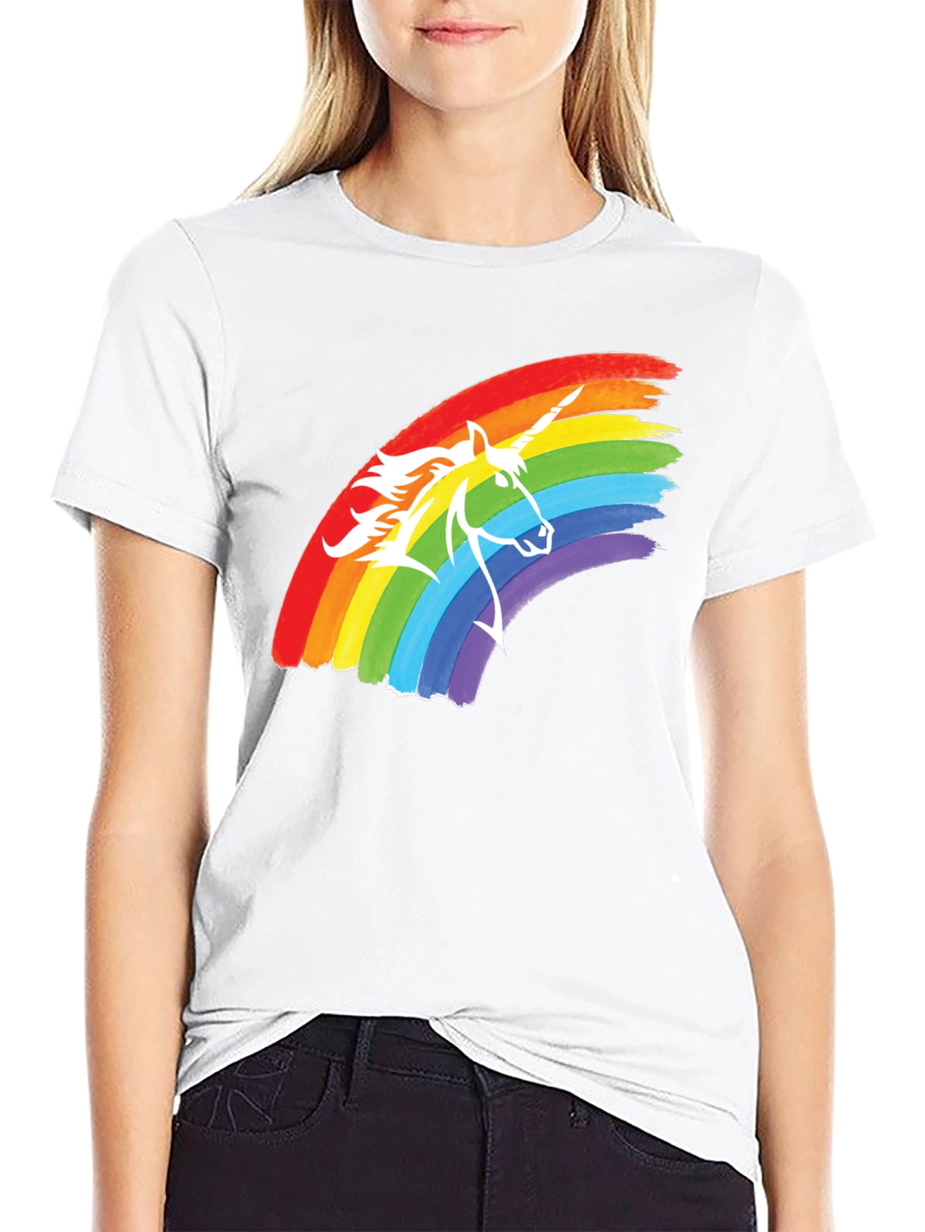 Black Rainbow Unicorn Graphic Tee - Black Cotton T-Shirt view 9