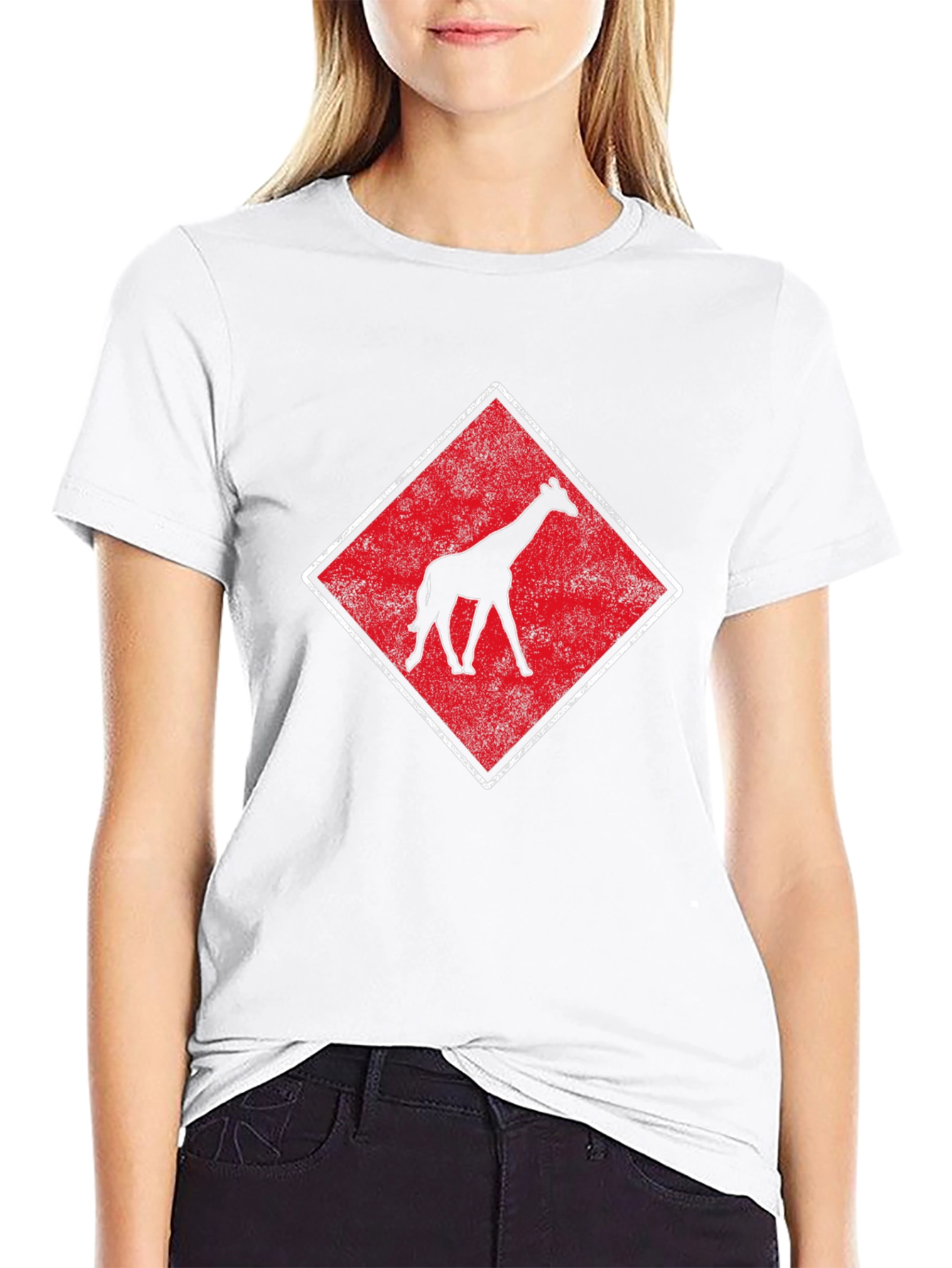 Black Giraffe Graphic Tee - Retro Style Diamond Design view 9