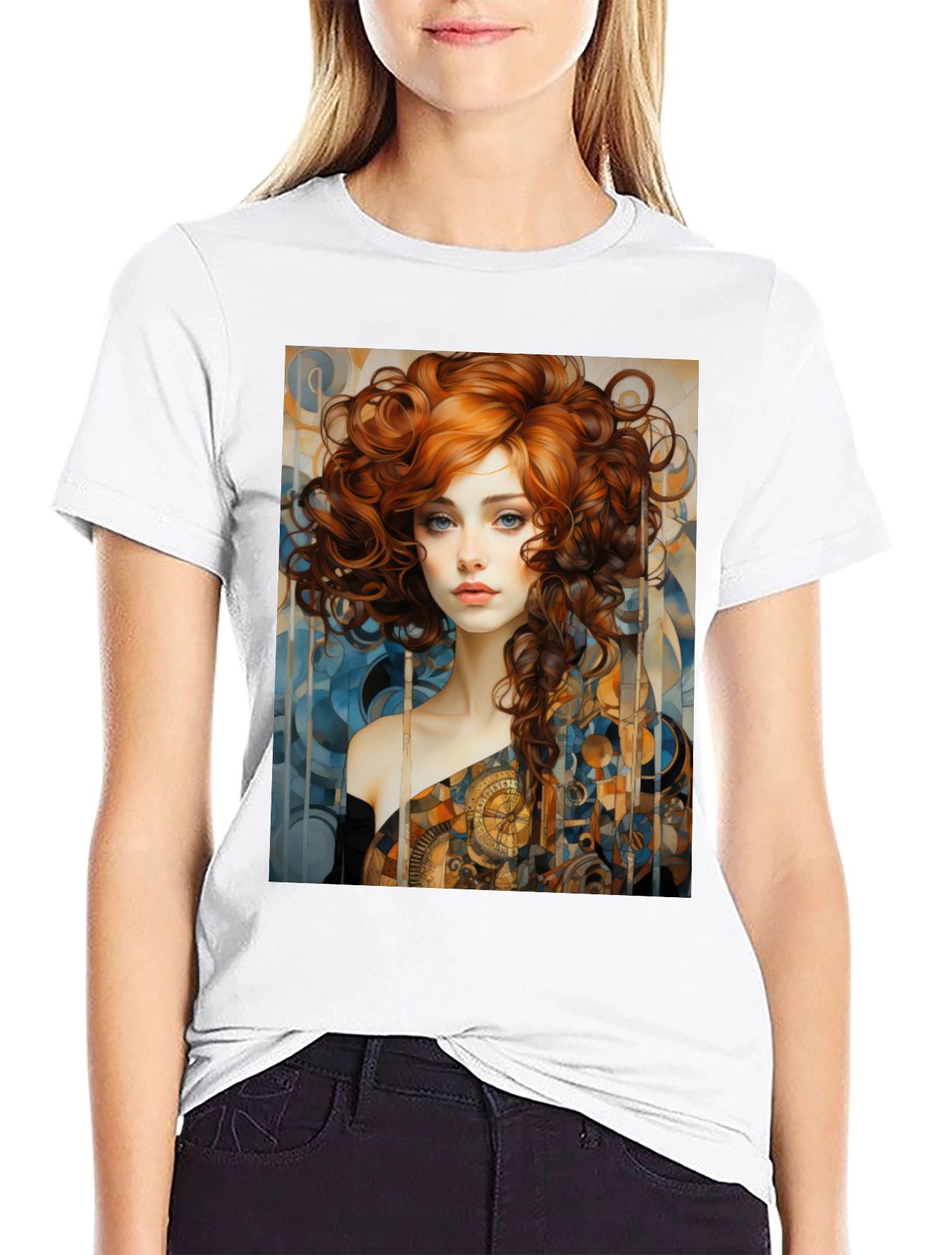Black Art Nouveau Woman Graphic Black T-Shirt view 9