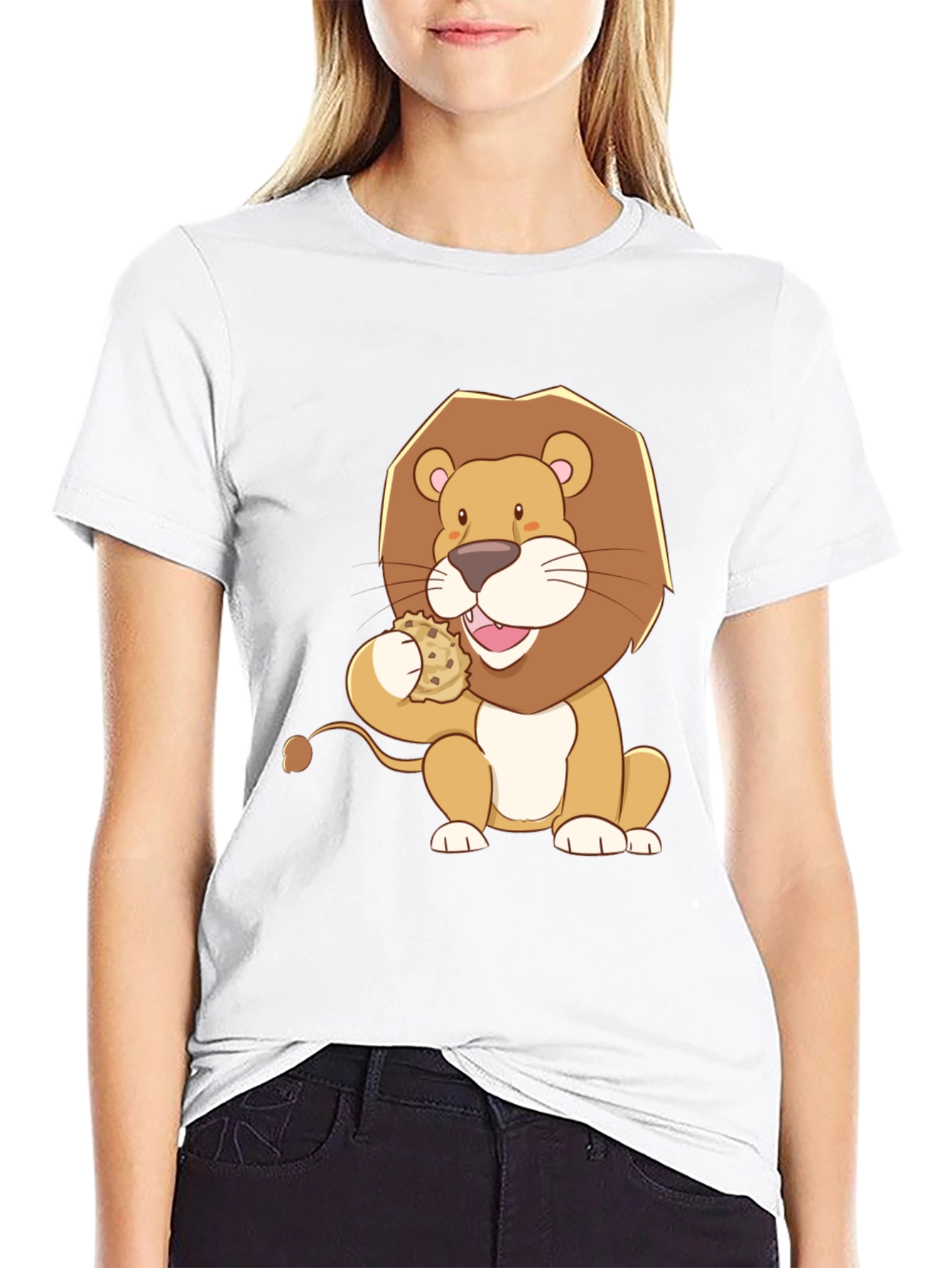 Black Lion Eating Cookie Graphic Tee - Black Cotton Shirt view 9