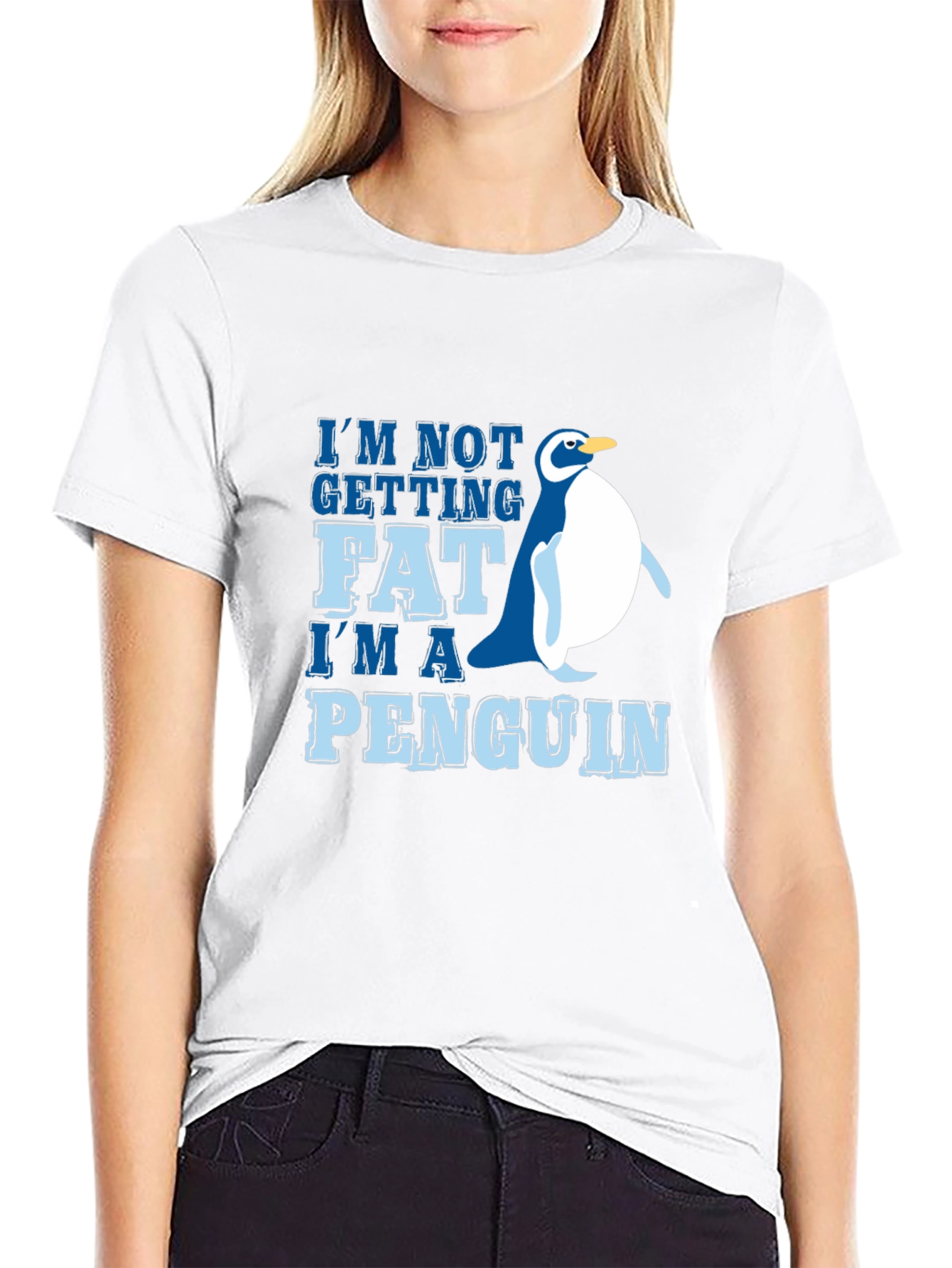 Black Funny Penguin Graphic Tee - I'm Not Getting Fat view 9