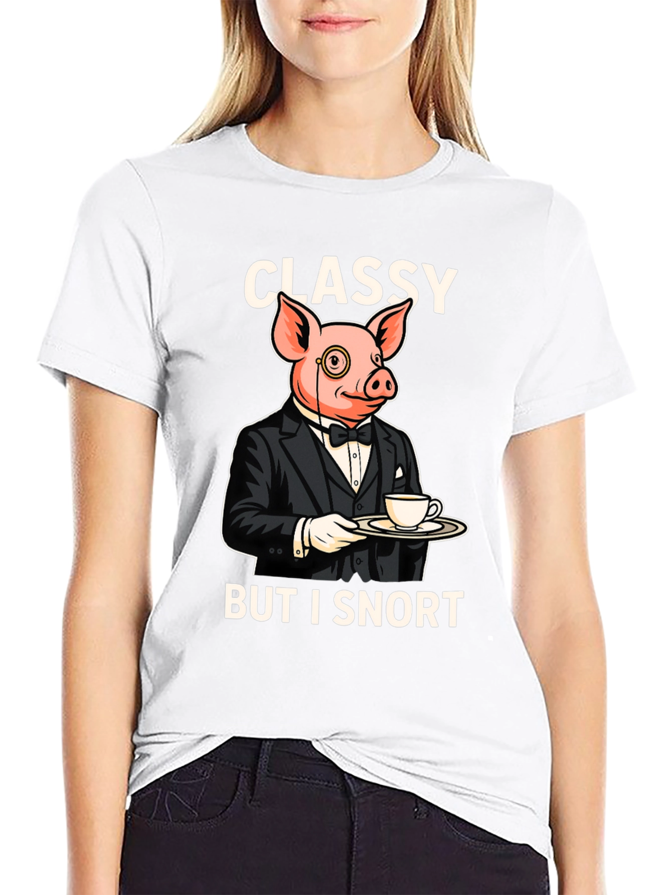 Black Classy But I Snort Pig T-Shirt view 9