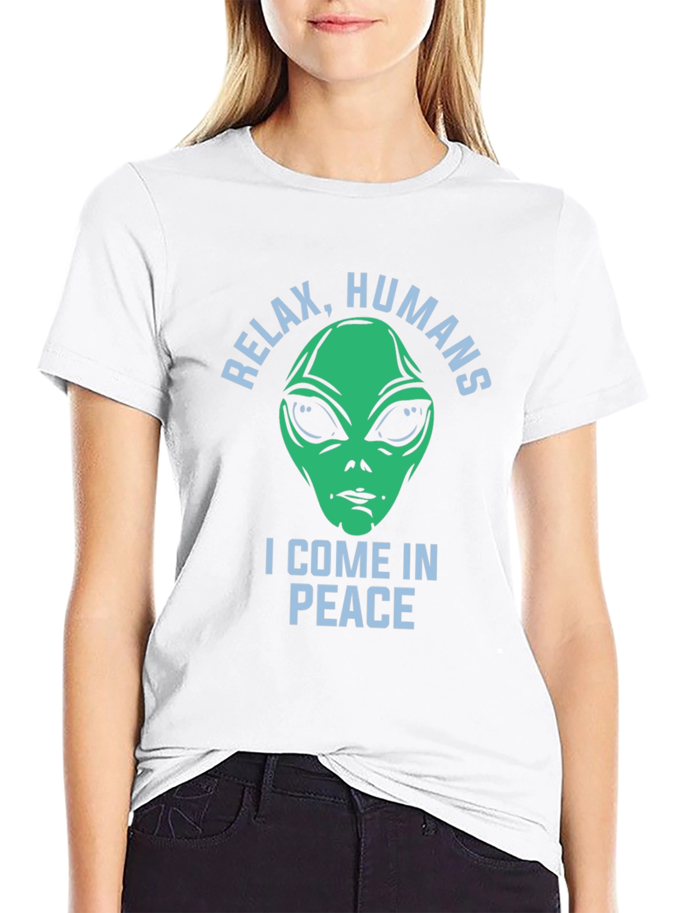 Black Relax Humans Alien Graphic T-Shirt view 9