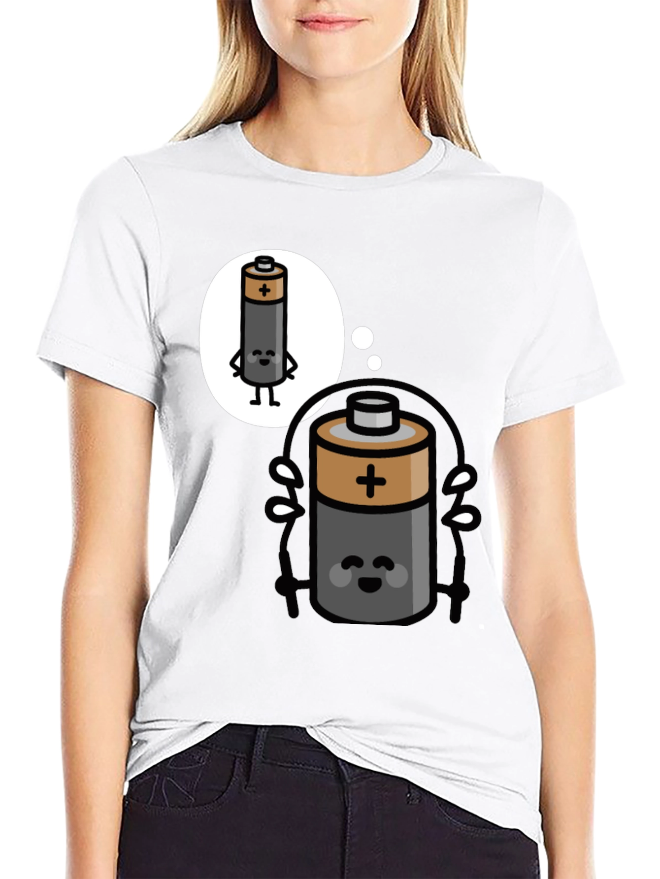 Black Funny Battery Cartoon T-Shirt - Energy Humor Tee view 9