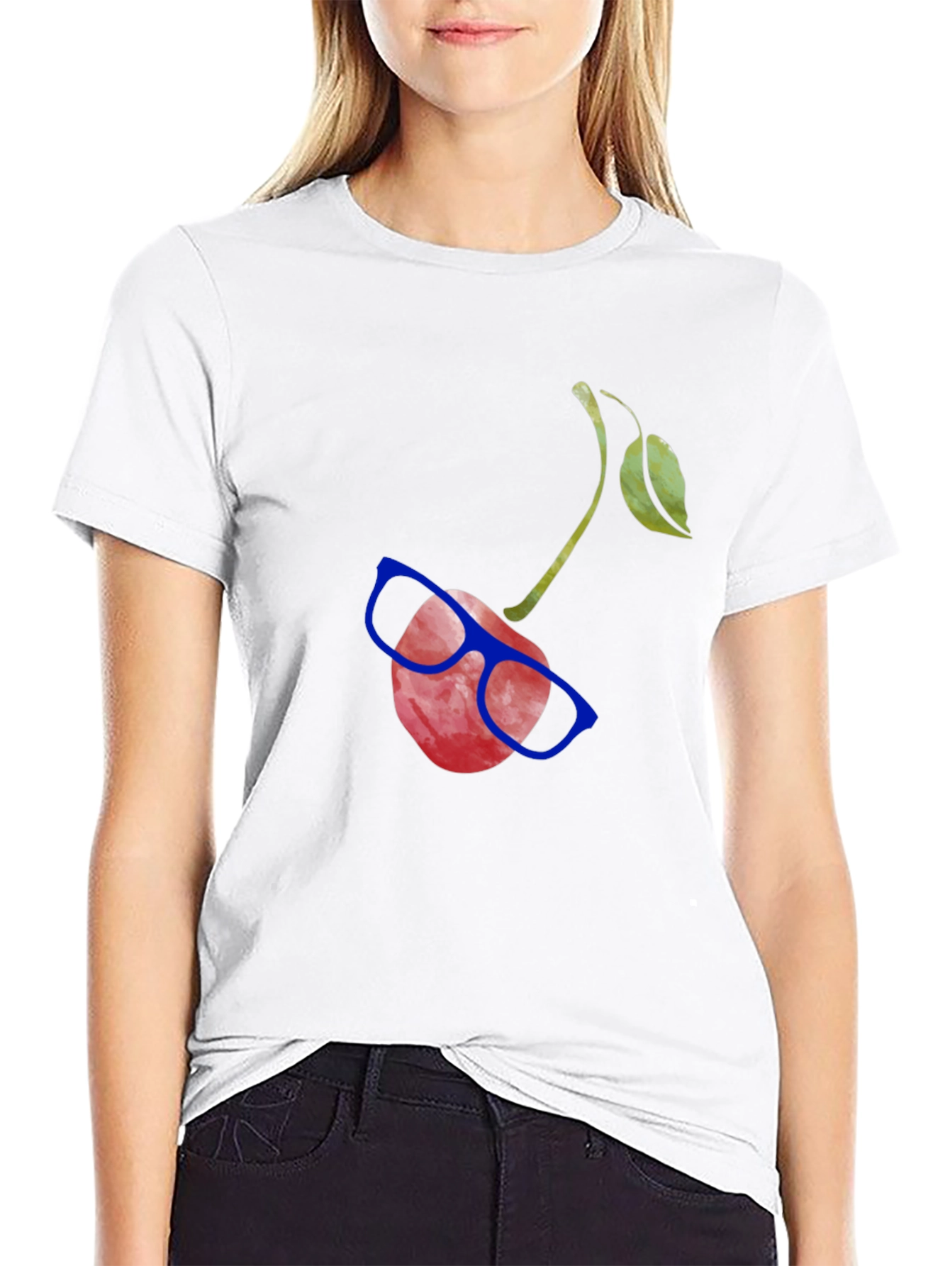 Black Funny Cherry with Glasses Graphic Tee view 9