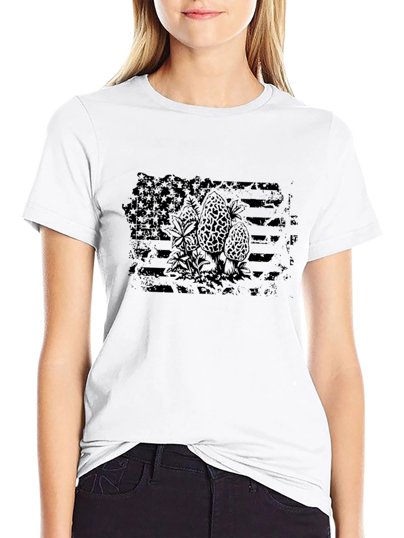 Black American Flag Morels Graphic T-Shirt view 9