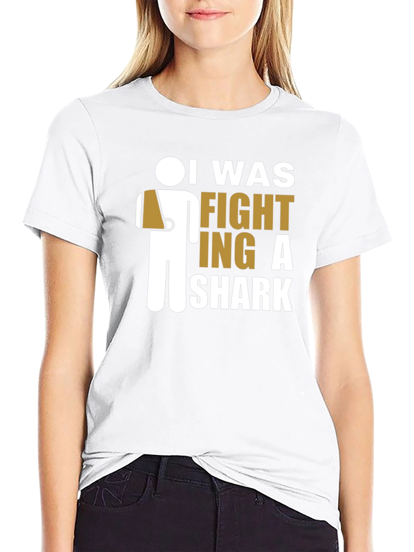 Black I Was Fighting A Shark T-Shirt - Funny Humor Tee view 9