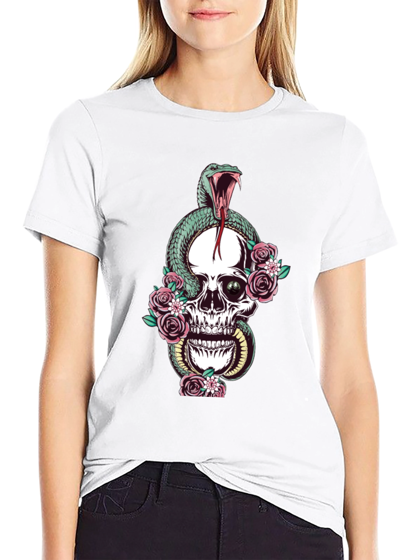 Black Skull & Snake Graphic Tee - Unisex Black T-Shirt view 9