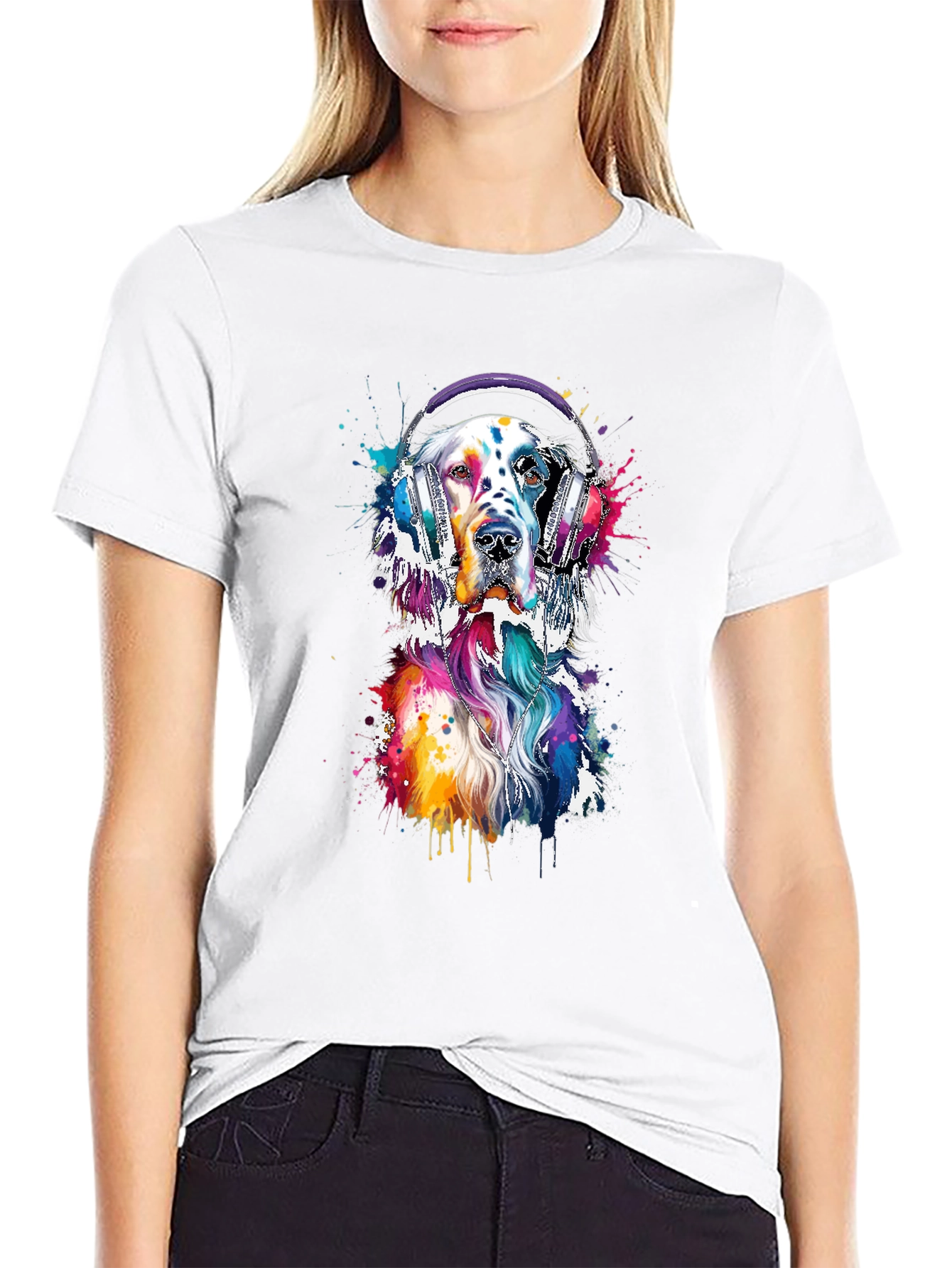 Black Dog with Headphones Graphic Tee - Trendy Design view 9