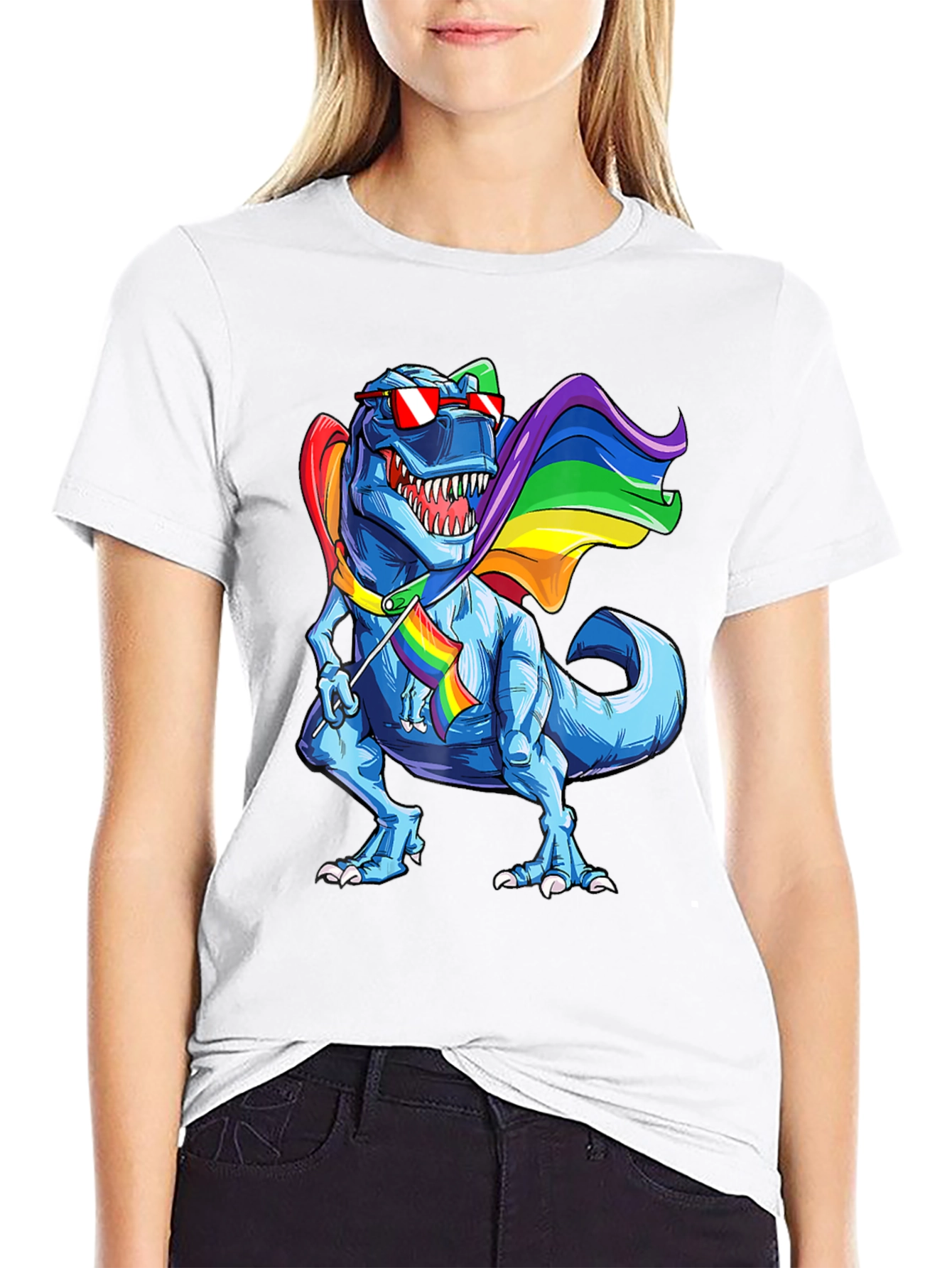 Black Rainbow Dinosaur Pride T-Shirt view 9