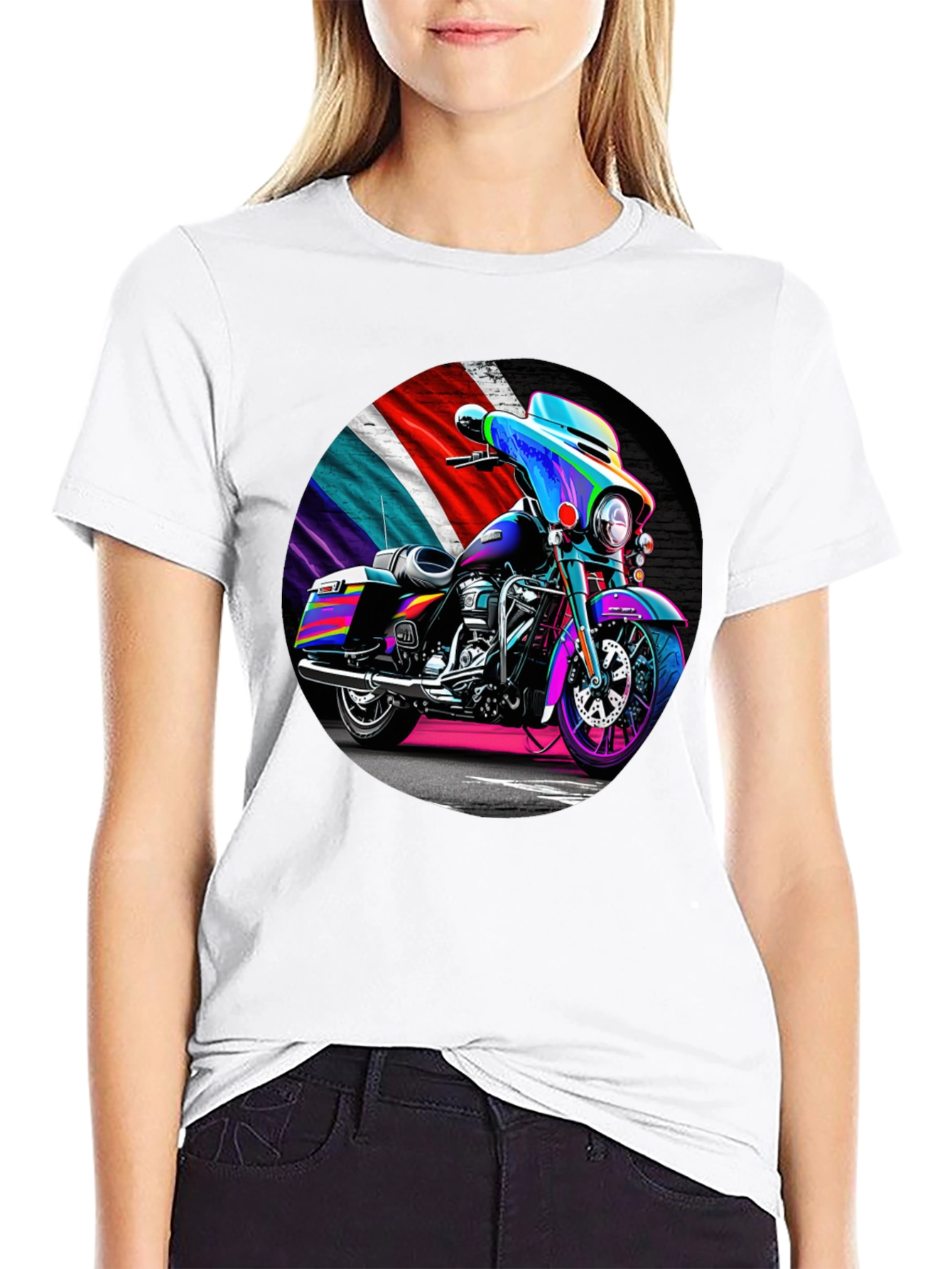 Black Motorcycle T-Shirt - Colorful Bike Design view 9