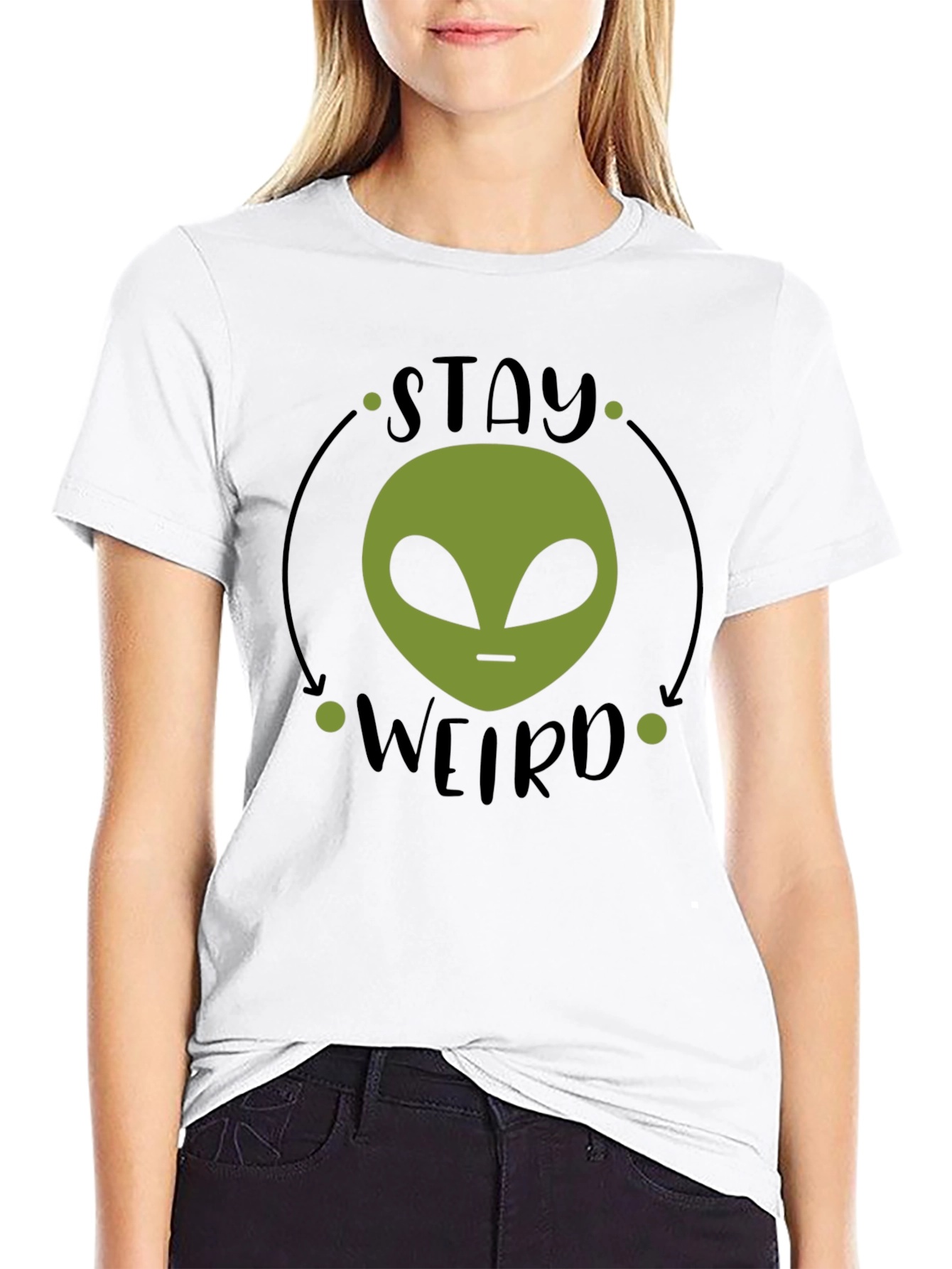Black Stay Weird Alien Graphic Tee - Black Cotton T-Shirt view 9