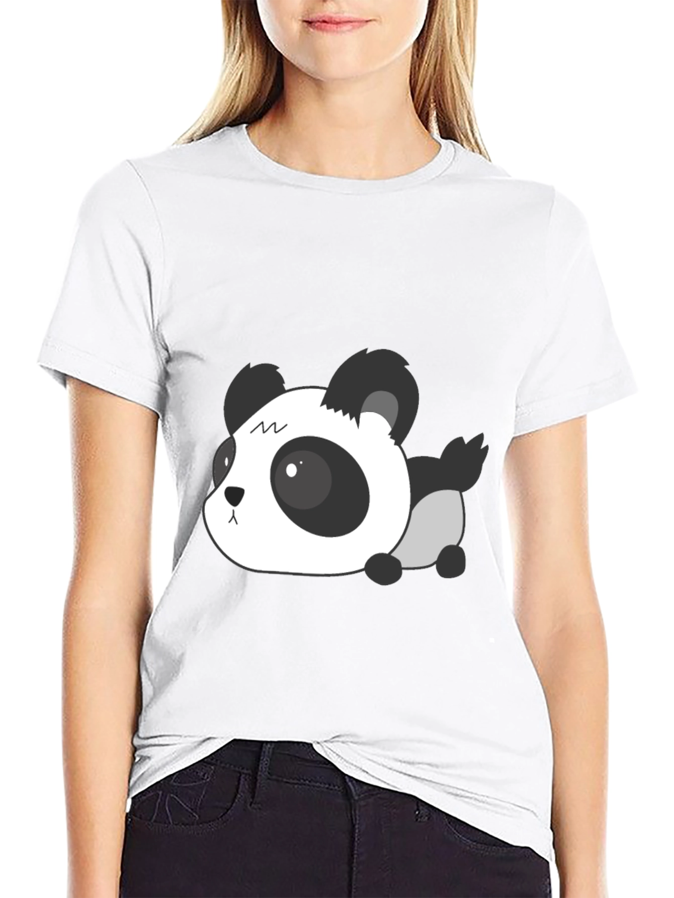 Black Cute Panda Graphic Tee - Soft Black T-Shirt view 9
