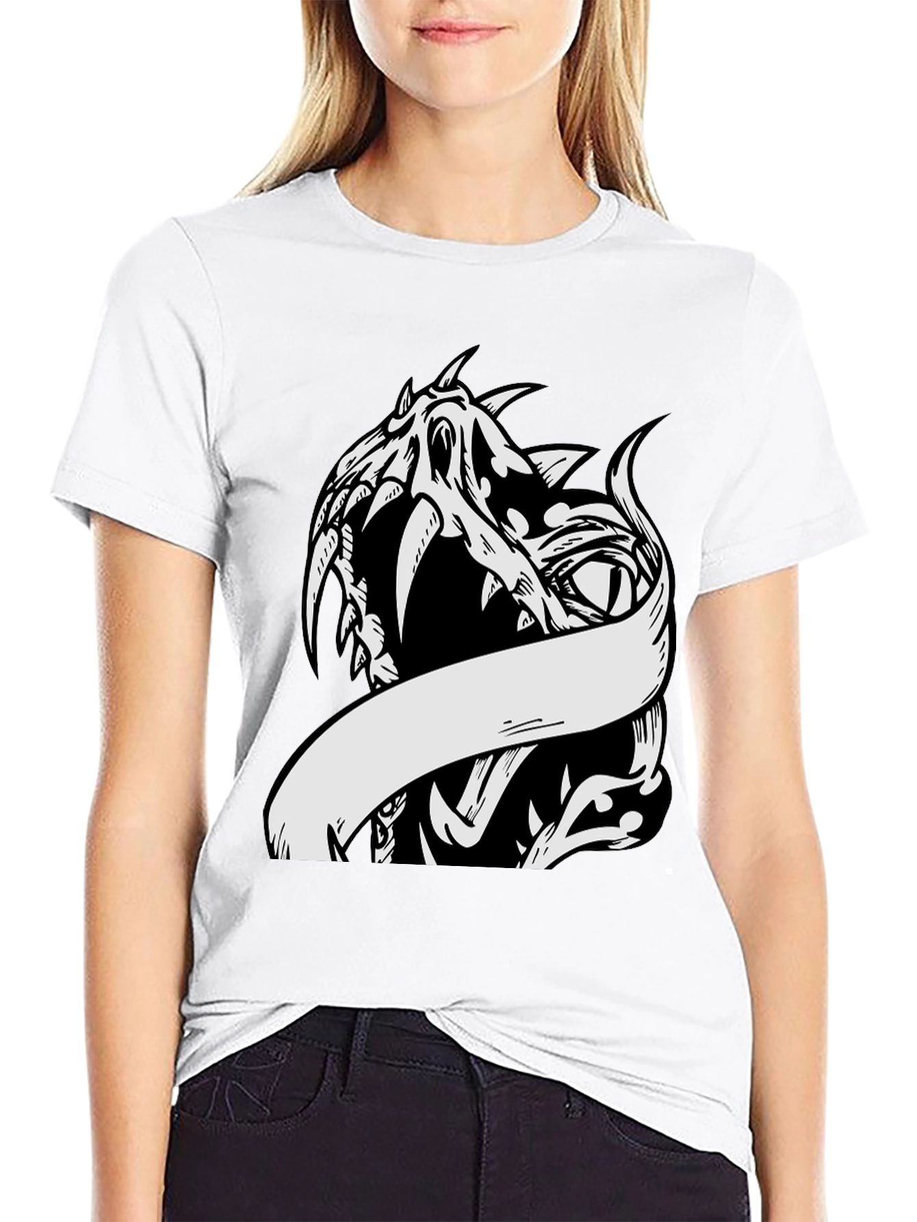 Black Black T-Shirt with Dragon Graphic view 9