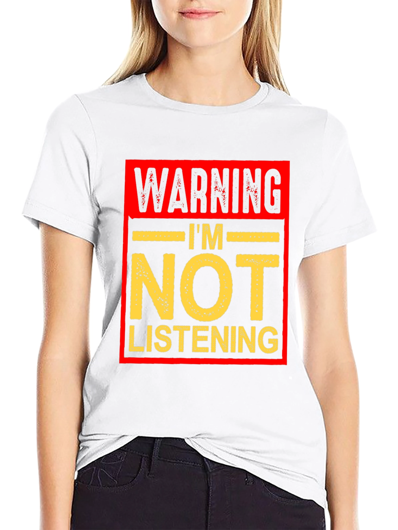 Black Warning I'm Not Listening Graphic T-Shirt view 9