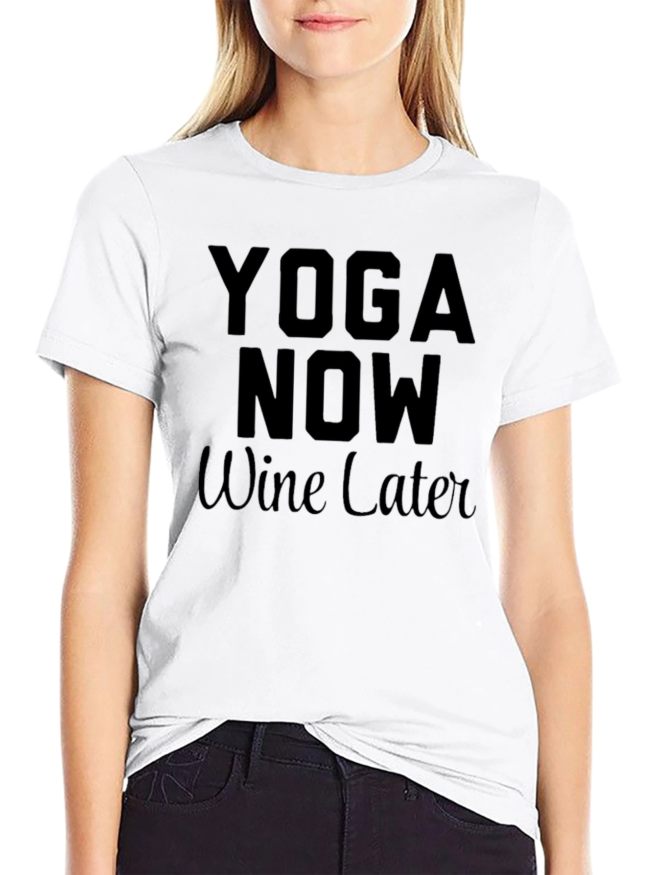 Black Yoga Now, Wine Later Graphic Tee view 9