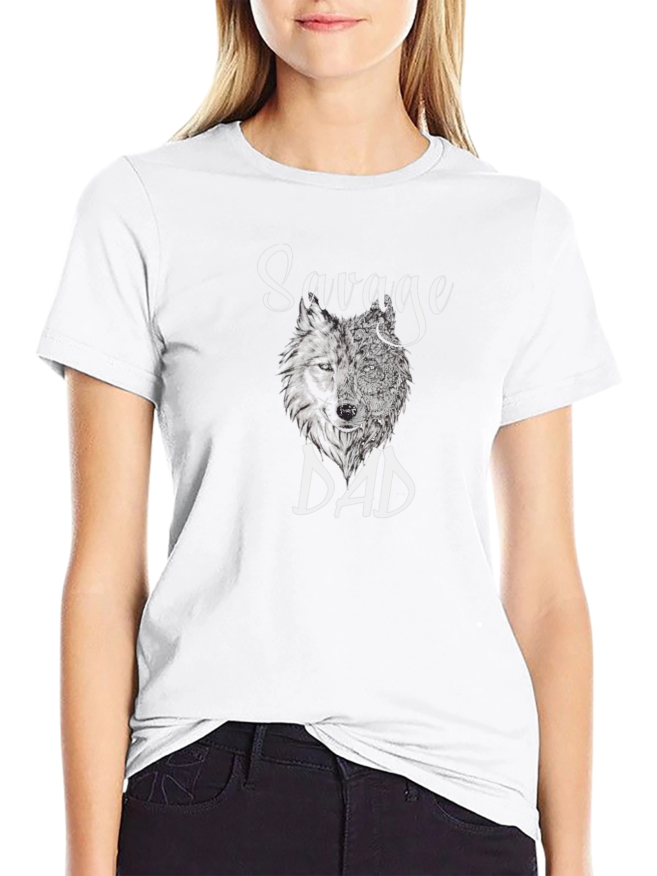 Black Savage Dad Wolf Graphic T-Shirt view 9