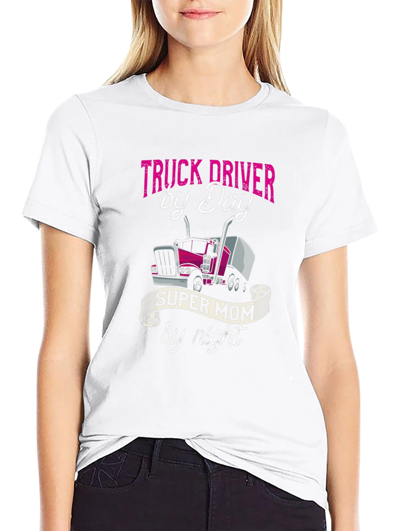 Black Truck Driver Super Mom T-Shirt view 9