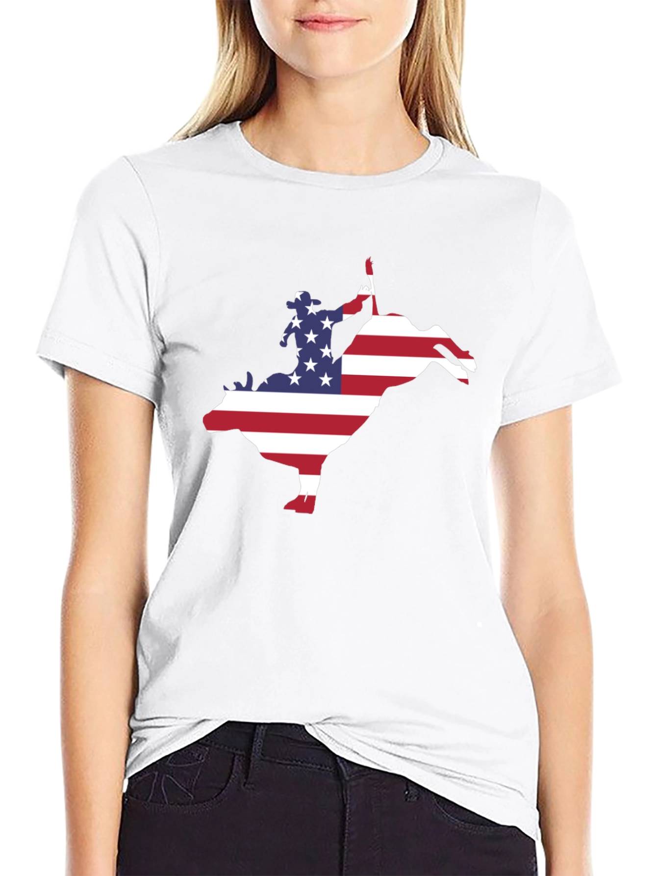 Black American Flag Bull Rider Graphic T-Shirt view 9