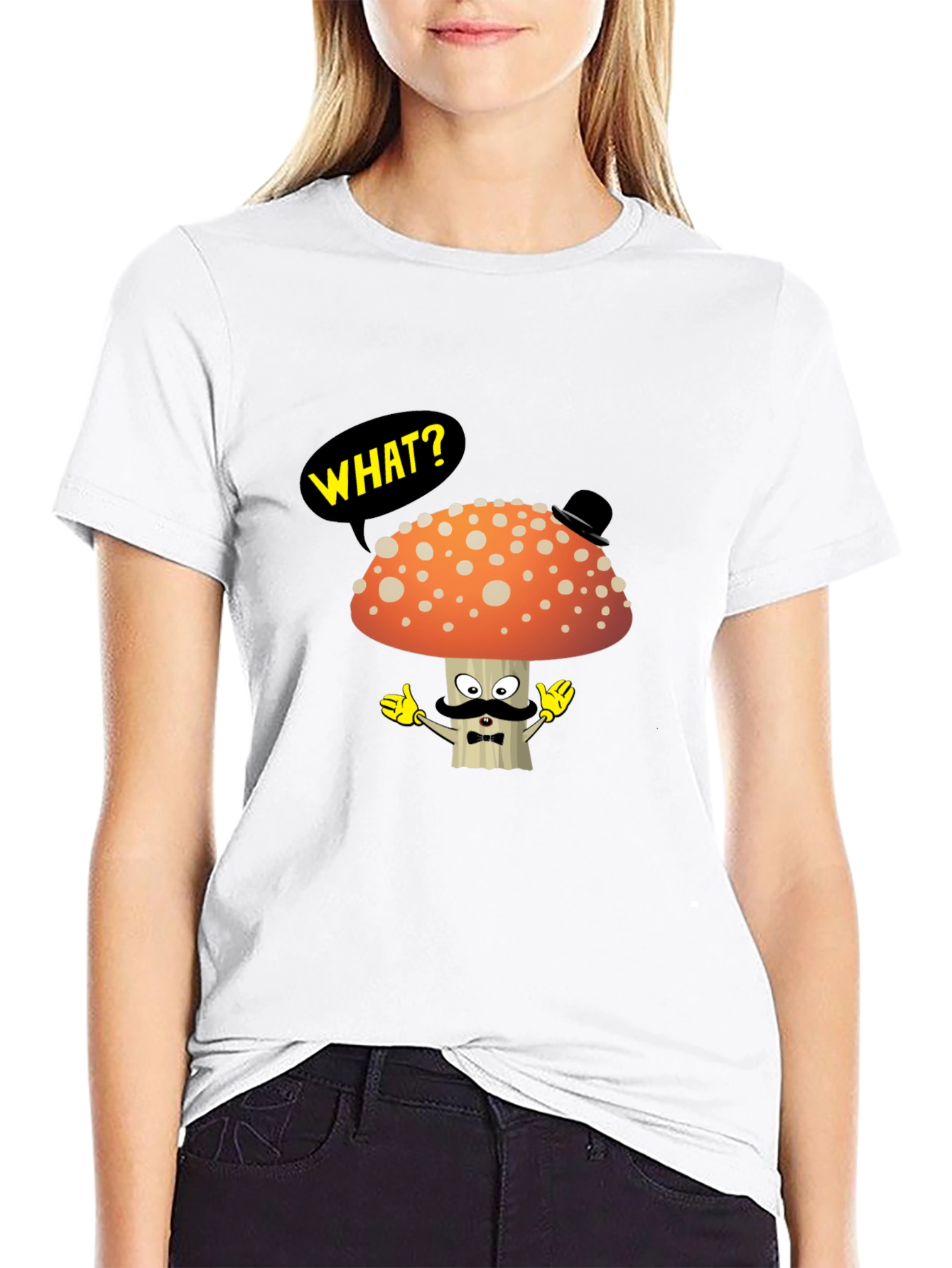Black Mushroom Gentleman T-Shirt - Funny Cartoon Tee view 9