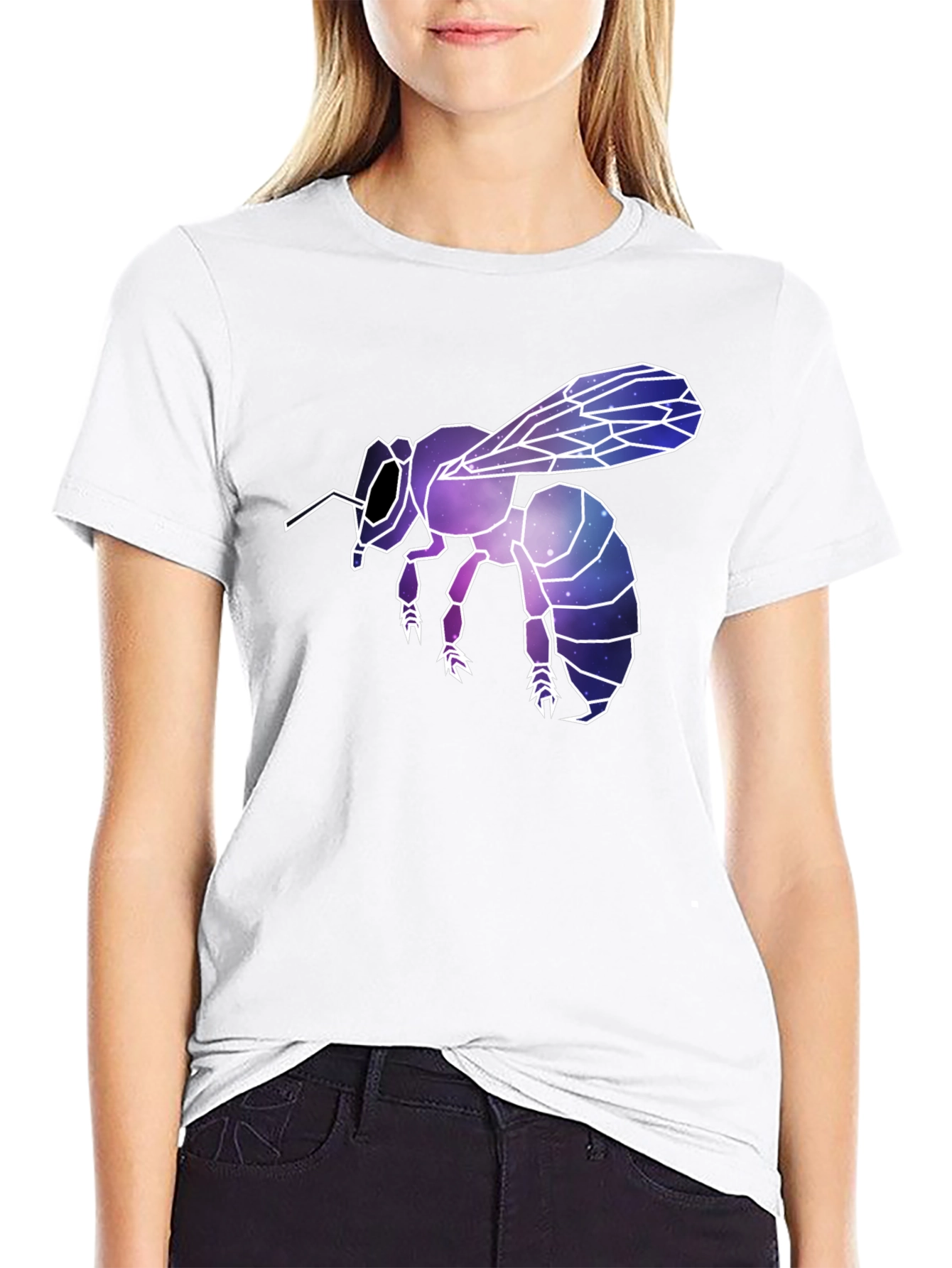 Black Geometric Galaxy Bee Graphic Tee - Black view 9