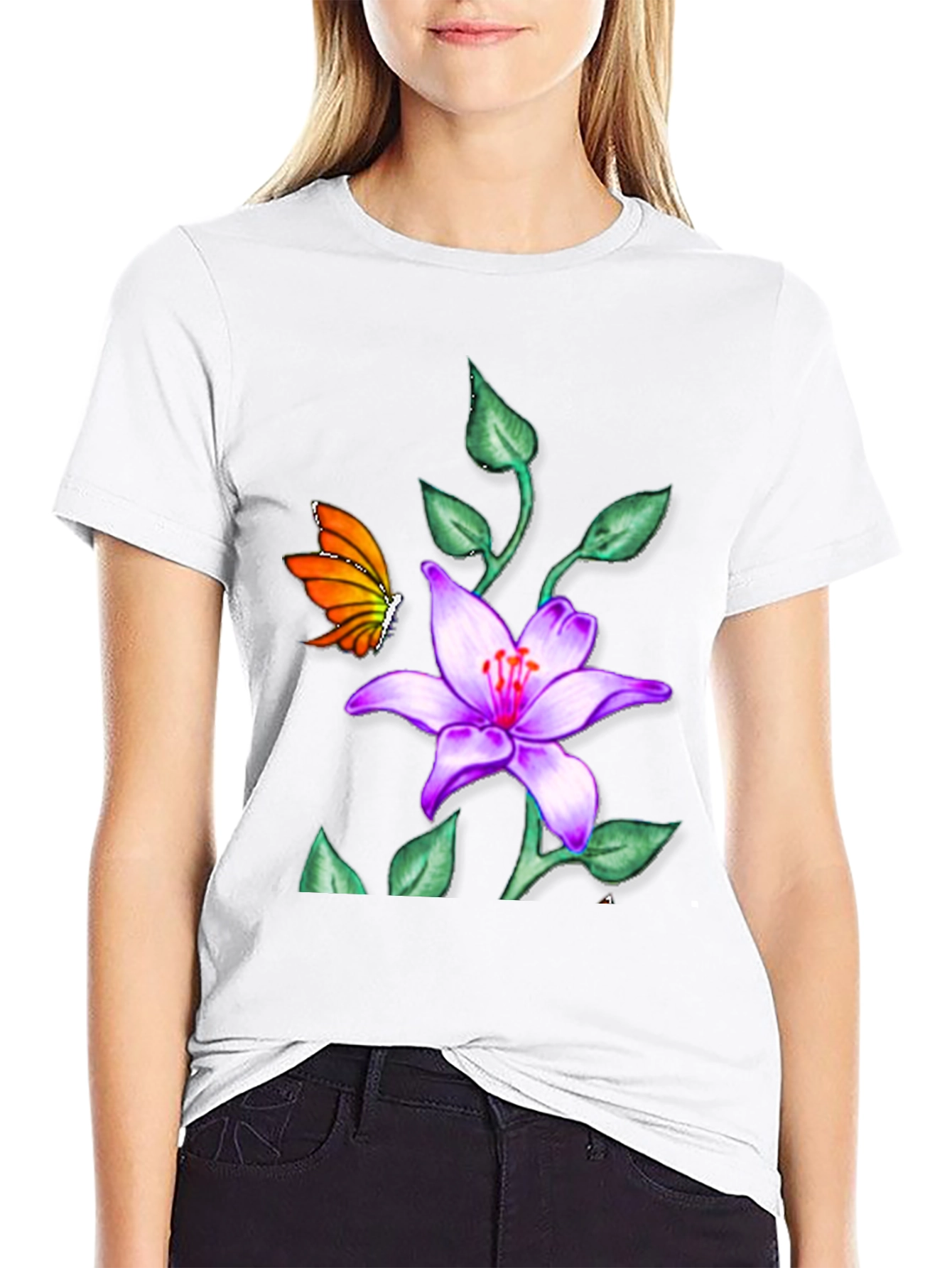 Black Butterfly & Floral T-Shirt view 9