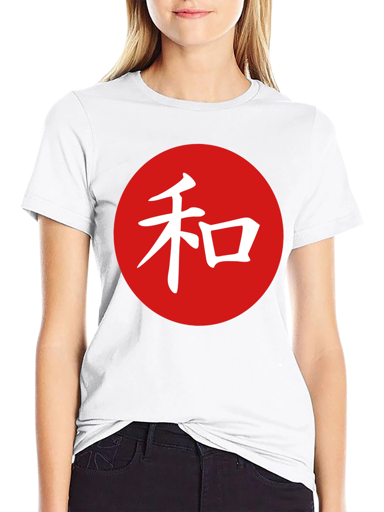 Black Japanese Symbol T-Shirt - Red Circle White Kanji view 9