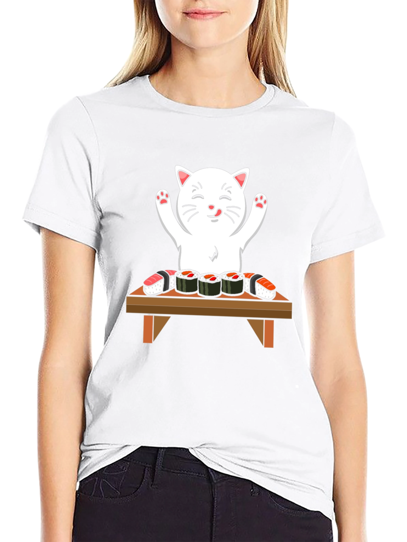 Black Cat Sushi T-Shirt - Cute Kawaii Design view 9