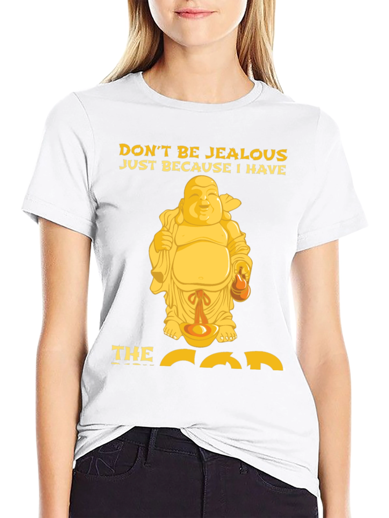 Black Funny Buddha Graphic T-Shirt - Don't Be Jealous! view 9