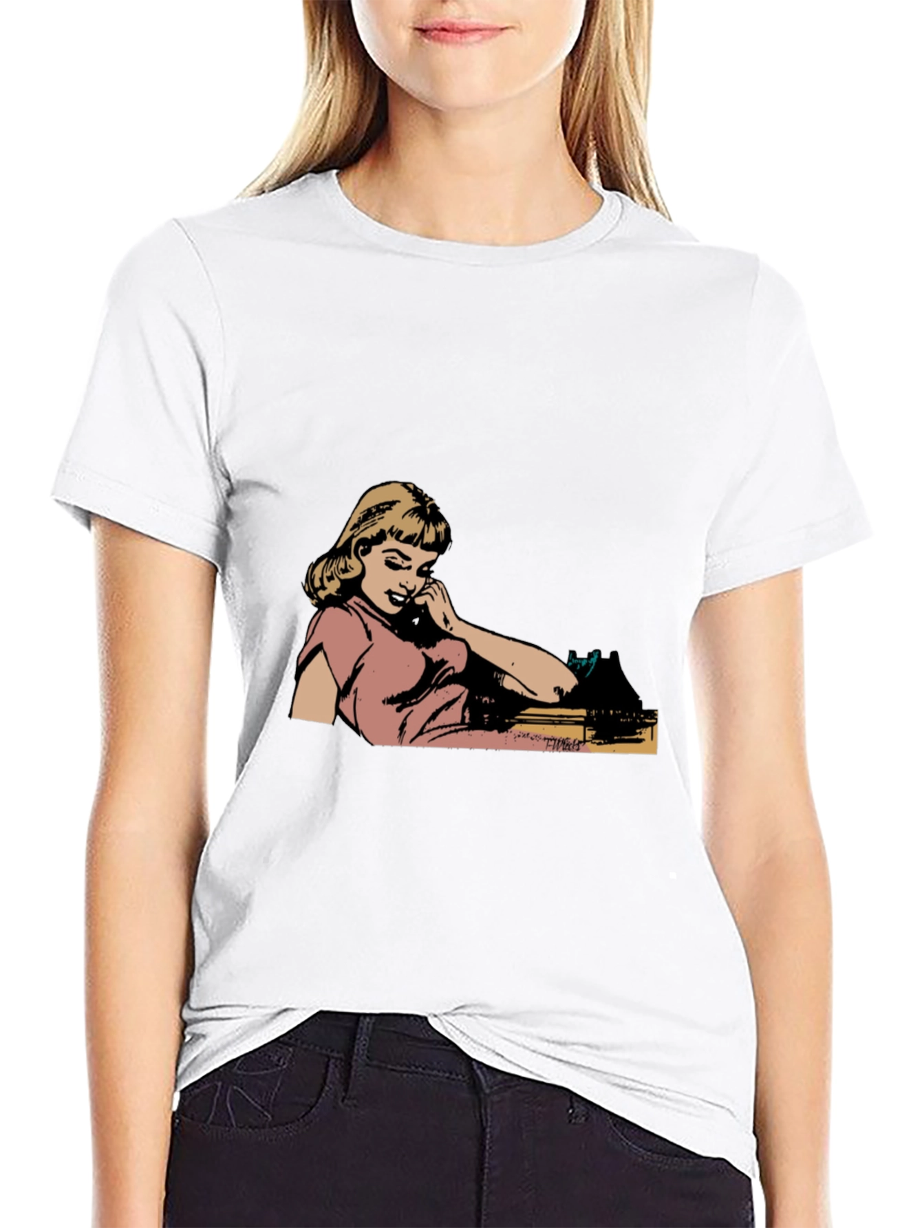 Black Retro Comic Girl Graphic Black T-Shirt view 9