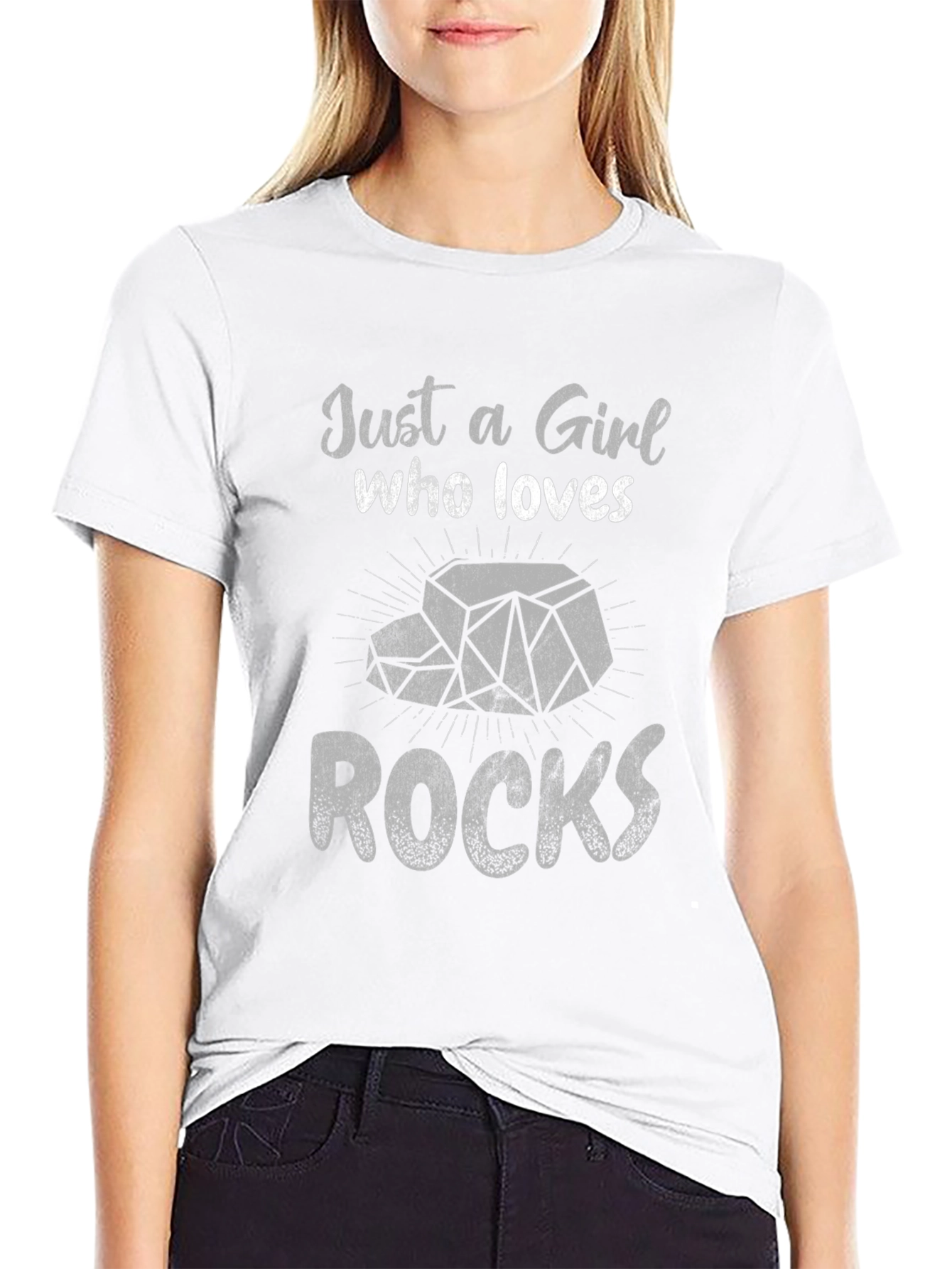 Black Just A Girl Who Loves Rocks T-Shirt view 9