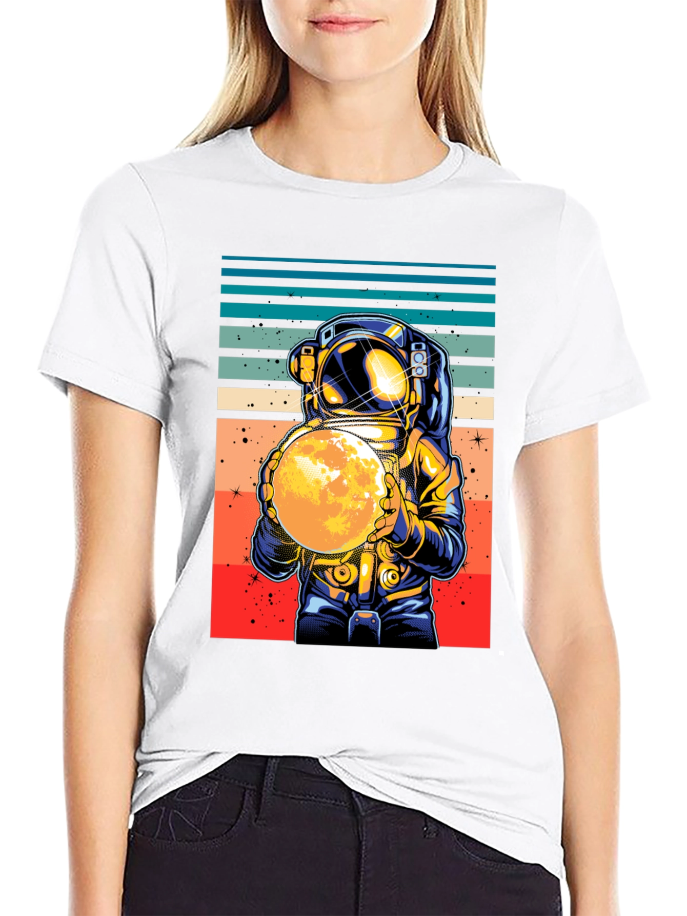 Black Retro Astronaut Moon T-Shirt view 9