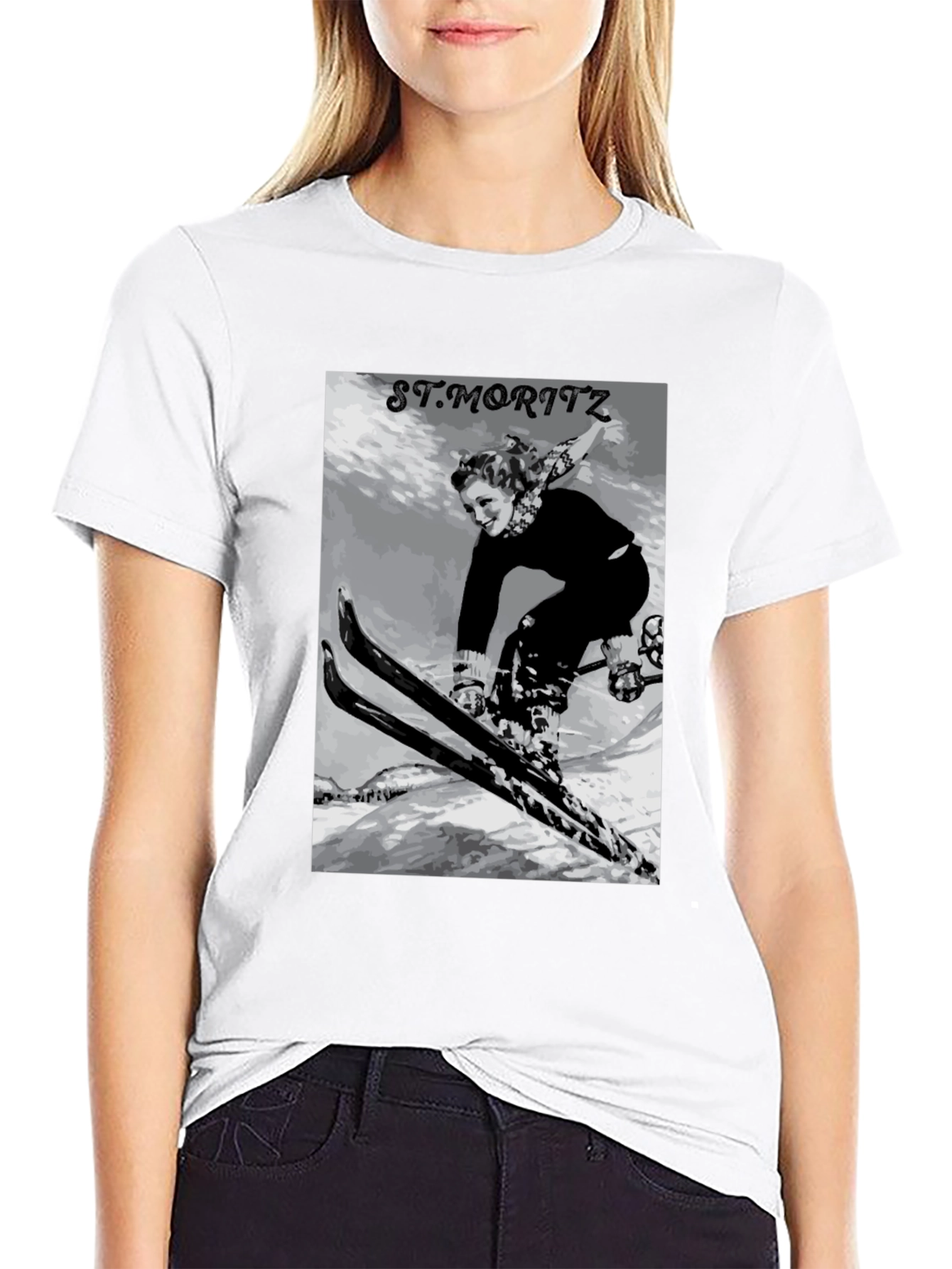 Black Vintage St. Moritz Skiing Graphic Tee view 9