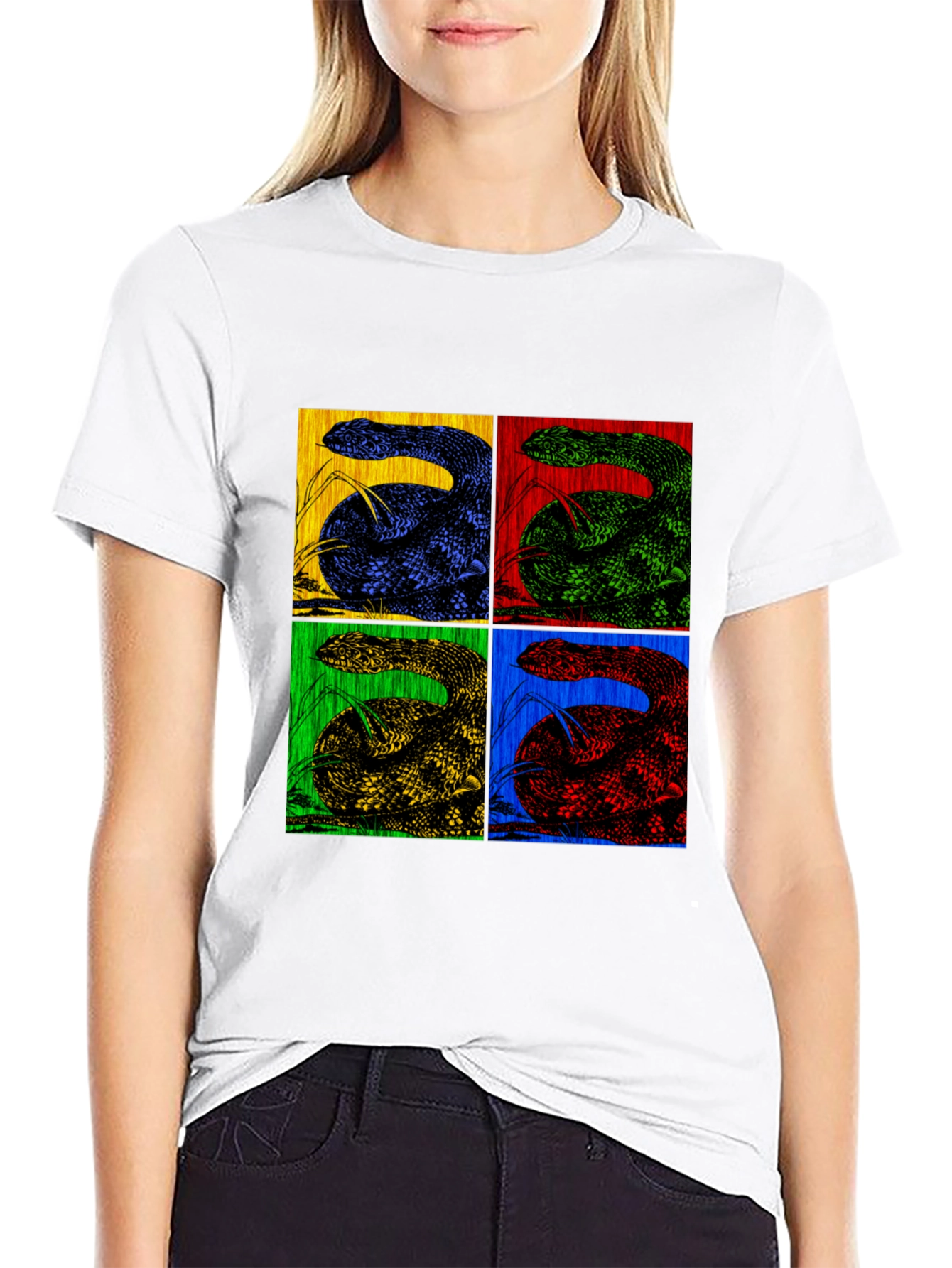 Black Retro Snake Pop Art Black T-Shirt view 9