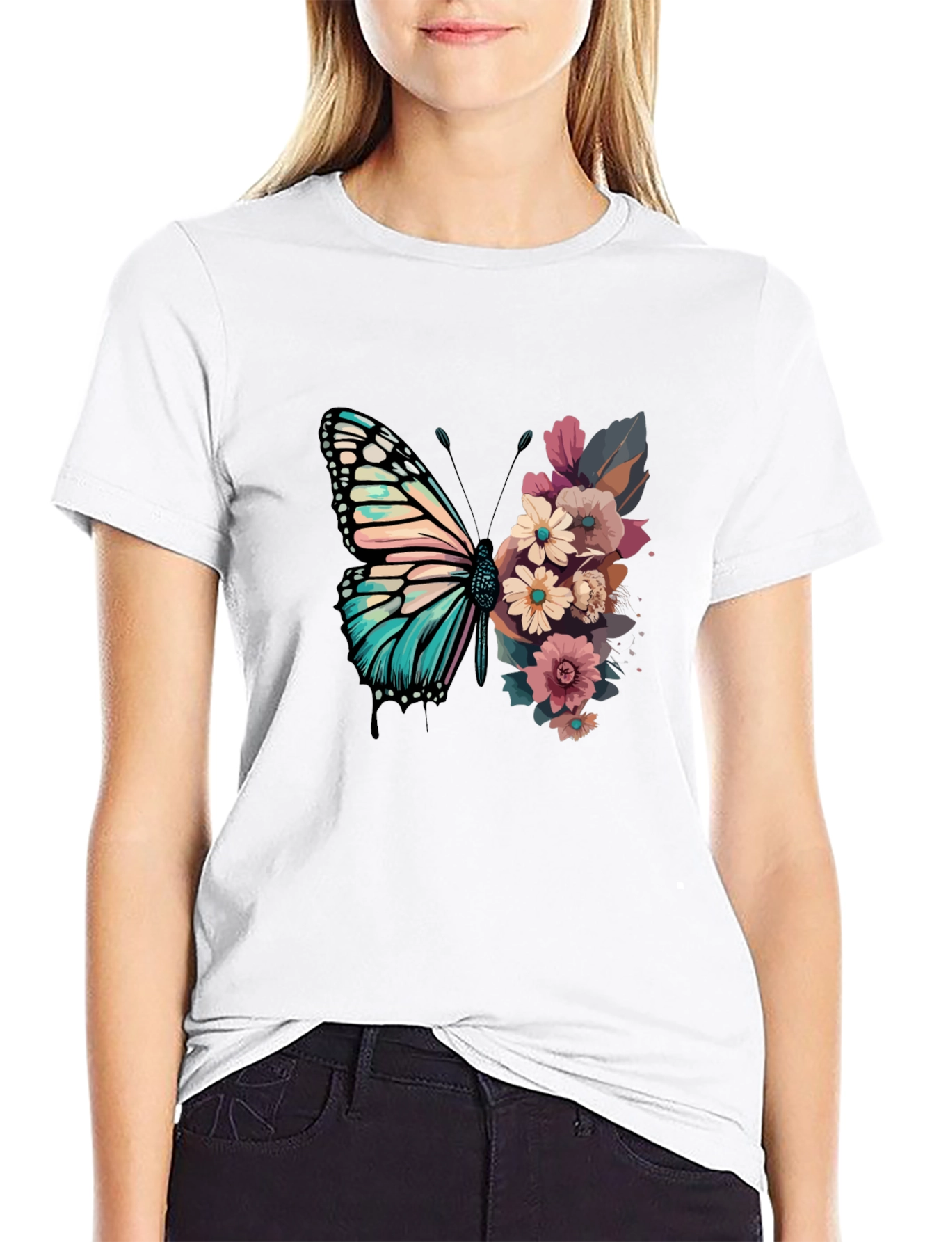 Black Floral Butterfly Graphic Tee - Unique Design view 9