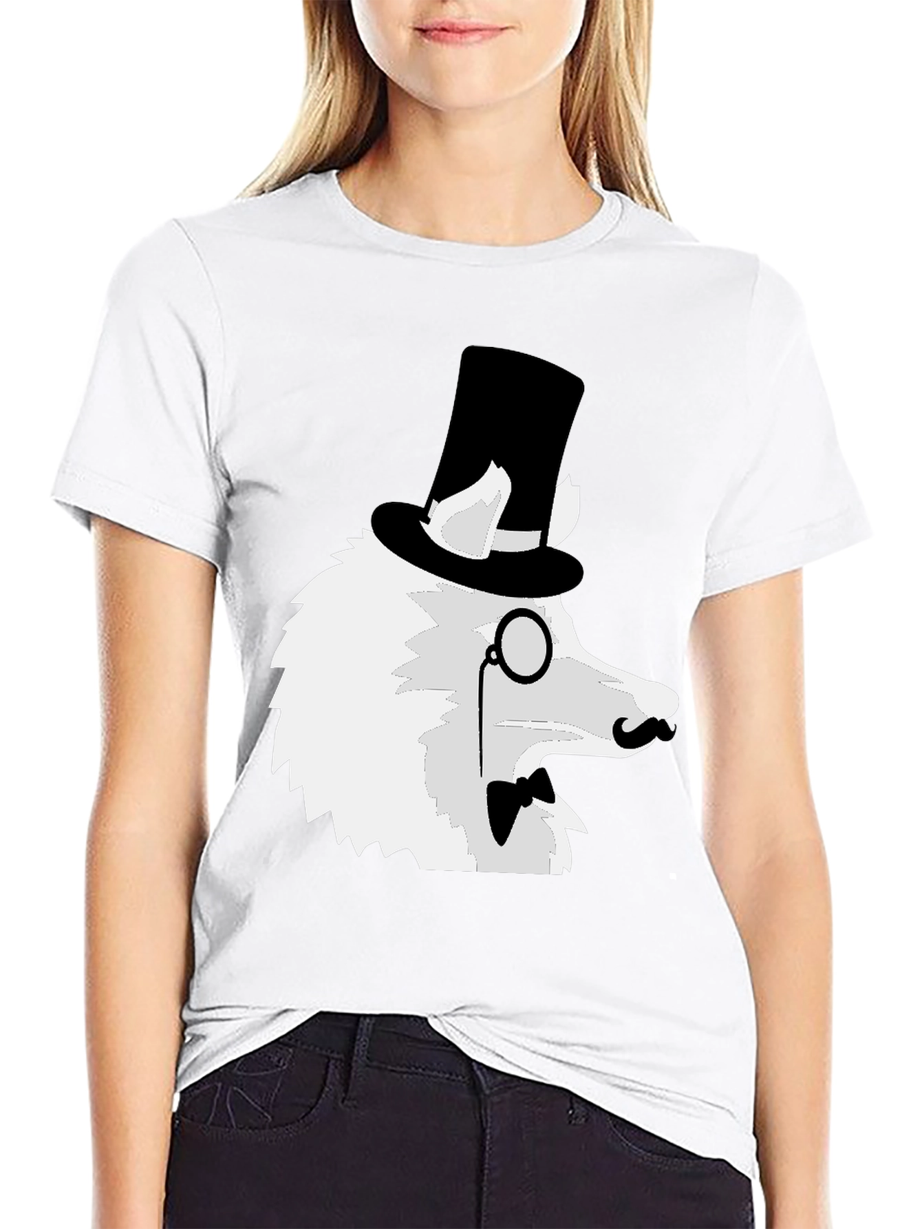 Black Dapper Dog T-Shirt: Top Hat Monocle Bow Tie view 9
